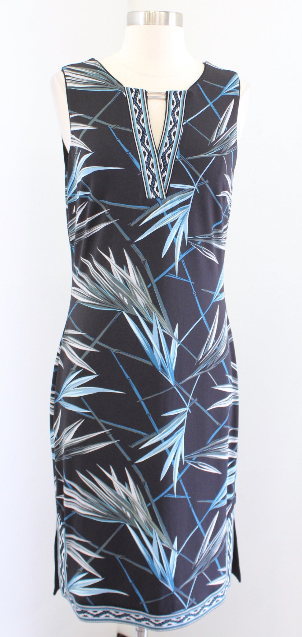 NWT White House Black Market Abstract Palm Print Sheath Dress Embroidered Blue