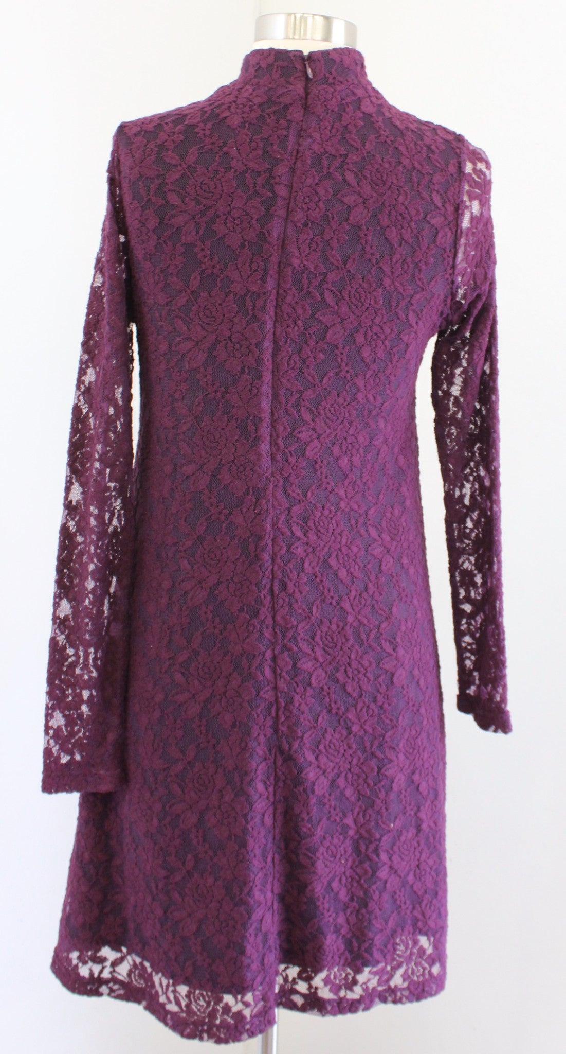 Tyler Boe Plum Burgundy Floral Lace Illusion Mock Neck Shift Dress Size XS