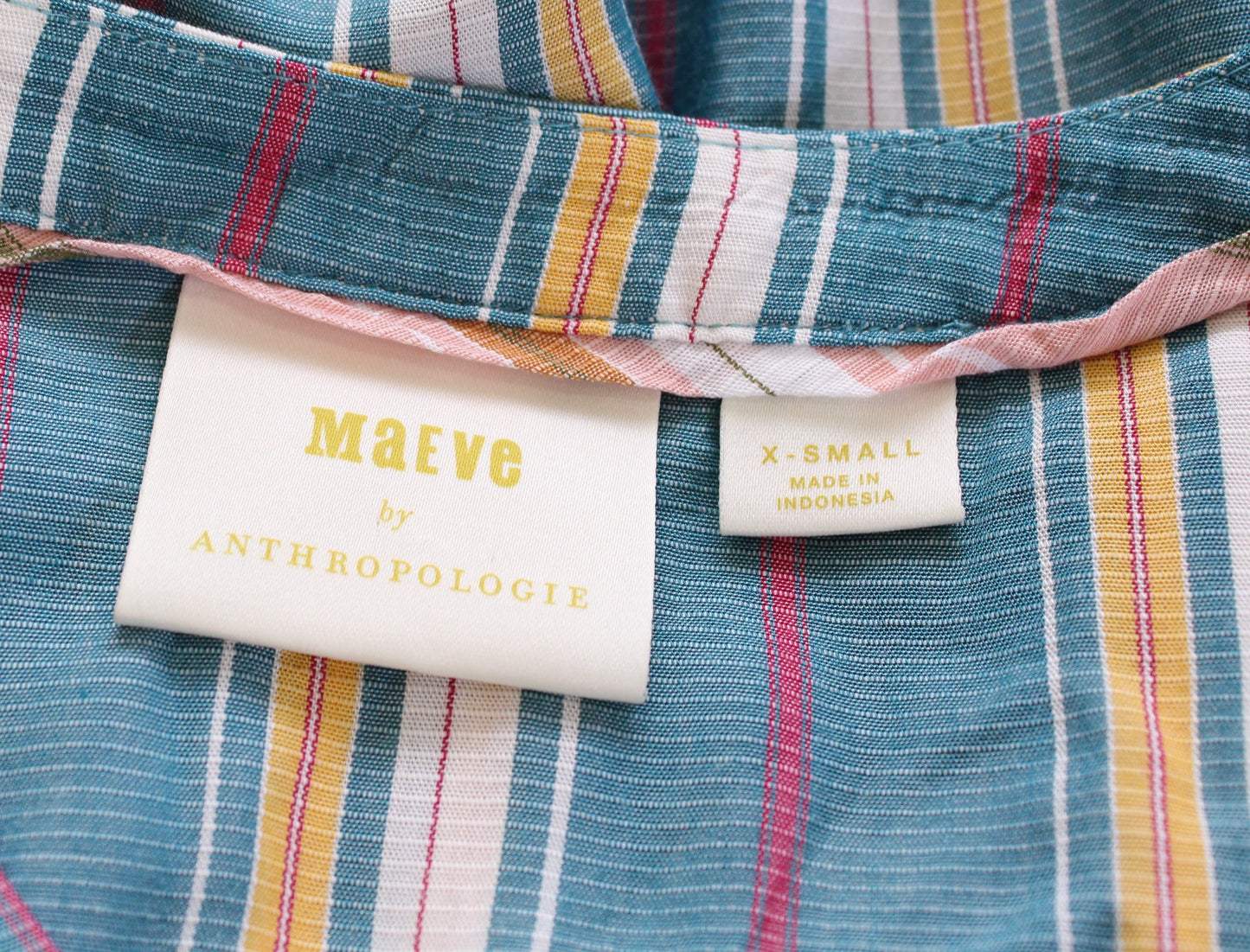 Maeve Anthropologie Bryon Blue Striped Puff Sleeve Popover Top Blouse Size XS