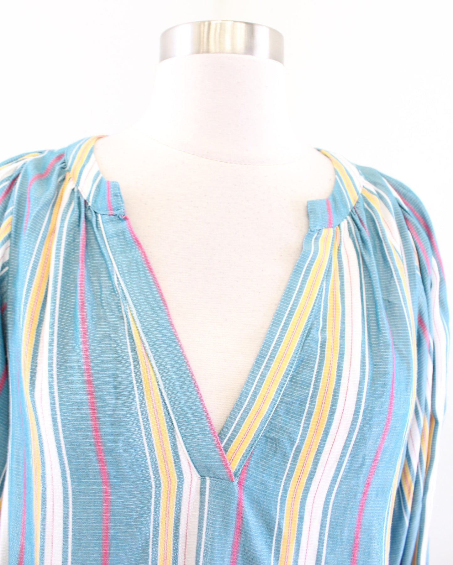 Maeve Anthropologie Bryon Blue Striped Puff Sleeve Popover Top Blouse Size XS