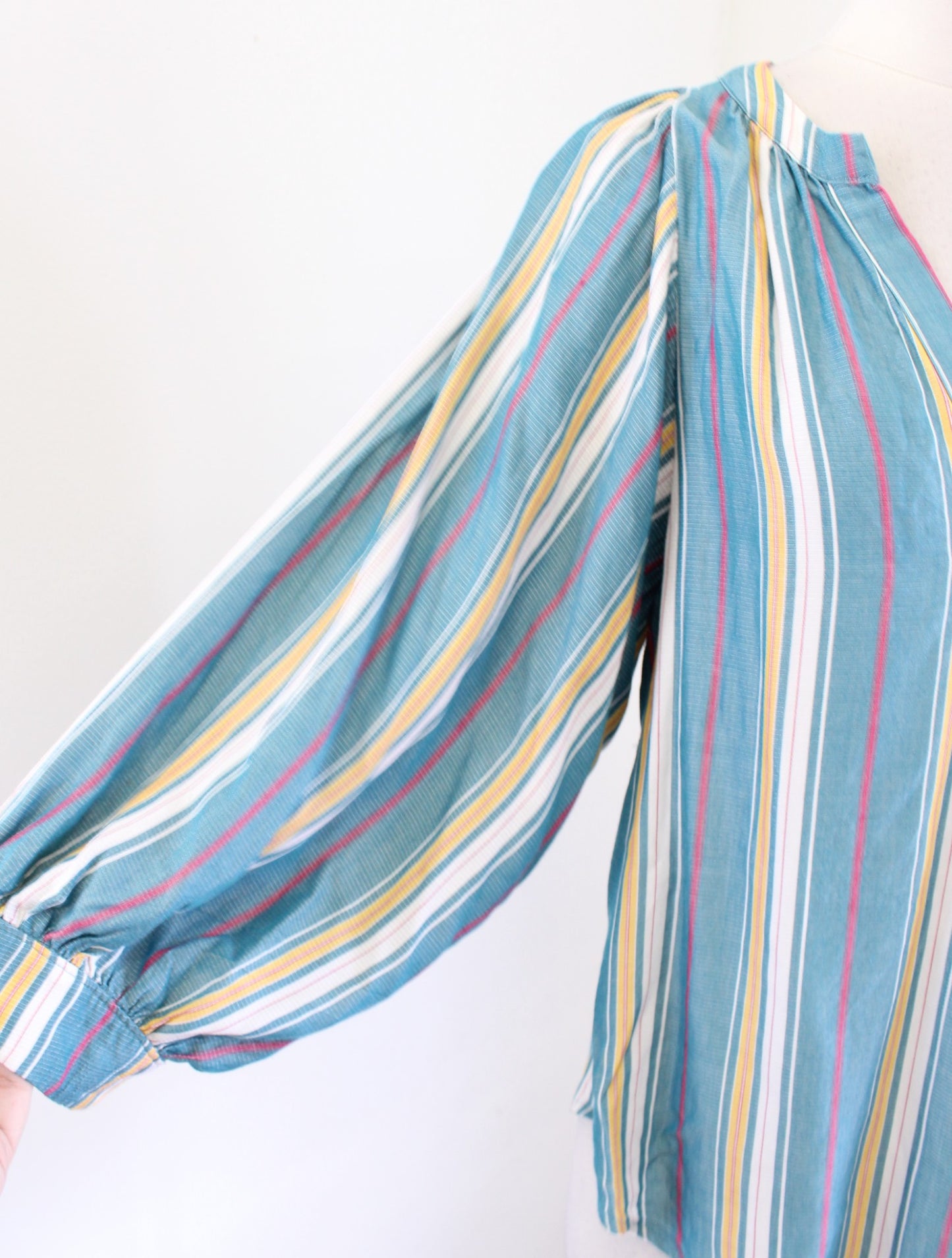 Maeve Anthropologie Bryon Blue Striped Puff Sleeve Popover Top Blouse Size XS