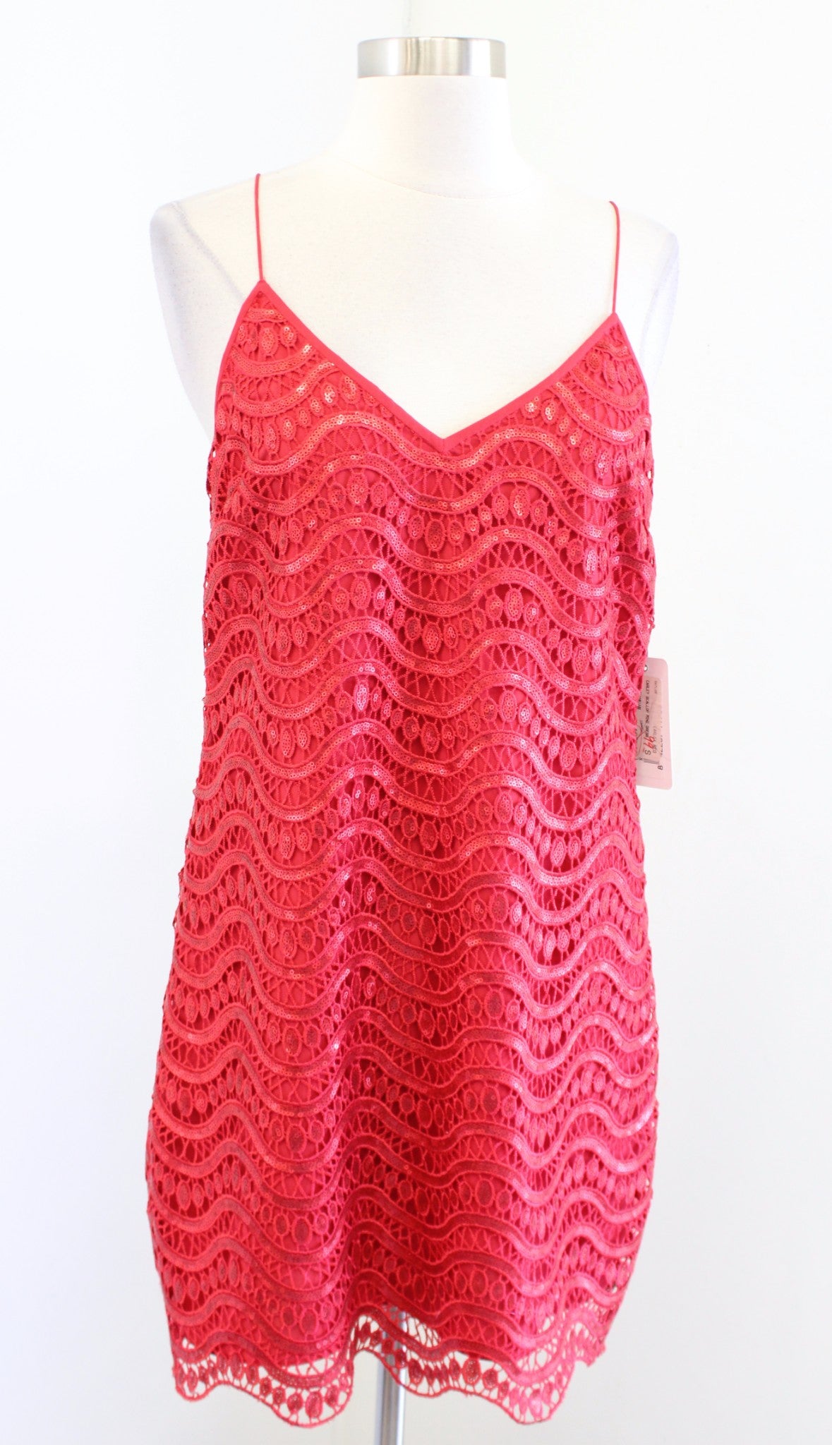 NWT Saylor Carley Red Sequin Scalloped Trim Mini Slip Dress Size S Party