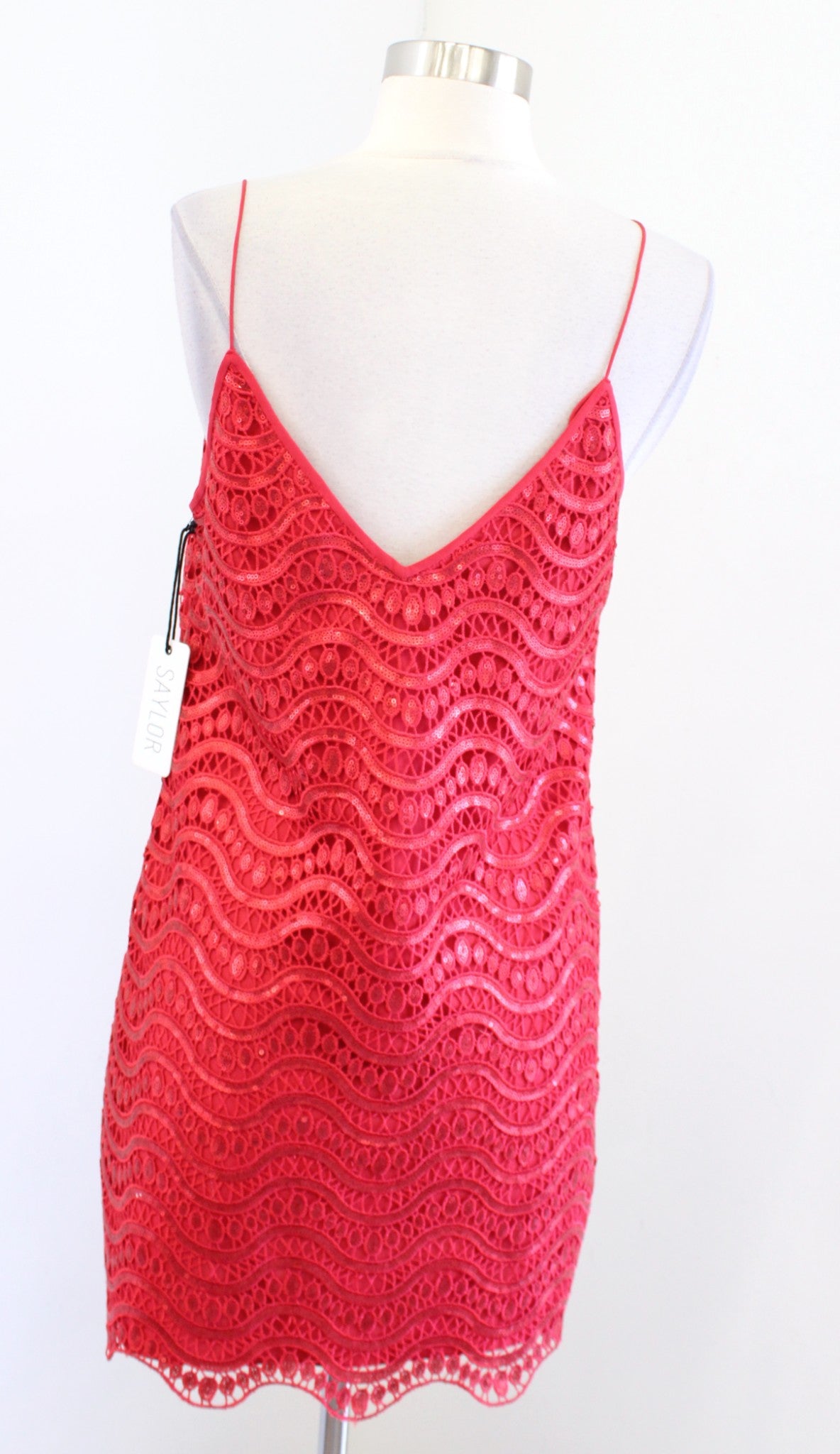 NWT Saylor Carley Red Sequin Scalloped Trim Mini Slip Dress Size S Party