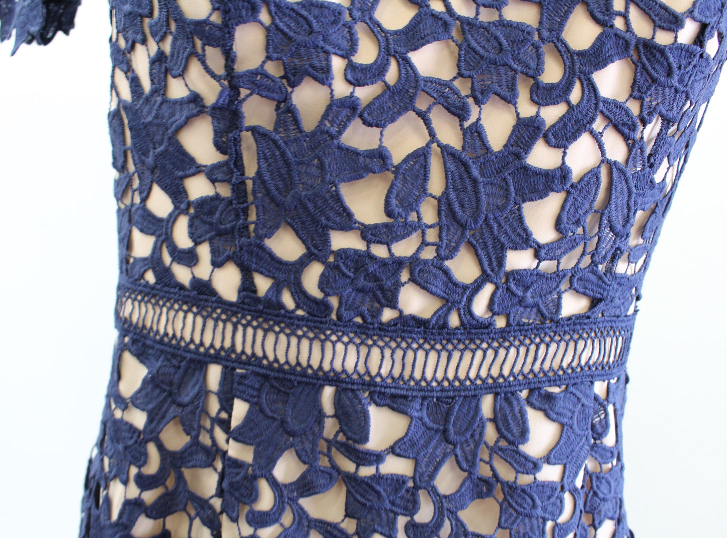 Eliza J Womens Navy Blue Crochet Lace Overlay Sheath Dress Size 2 Cocktail Party