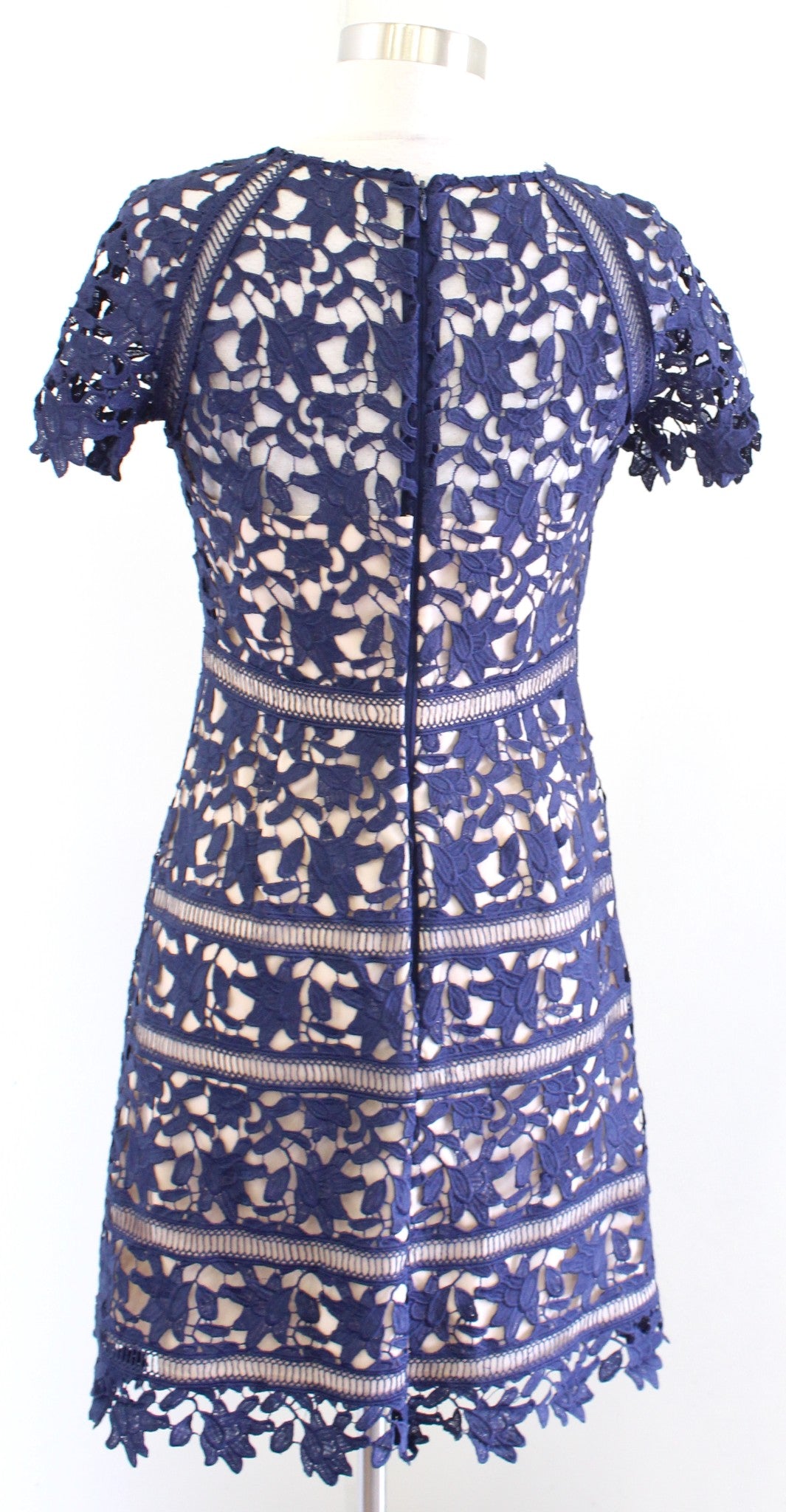 Eliza J Womens Navy Blue Crochet Lace Overlay Sheath Dress Size 2 Cocktail Party