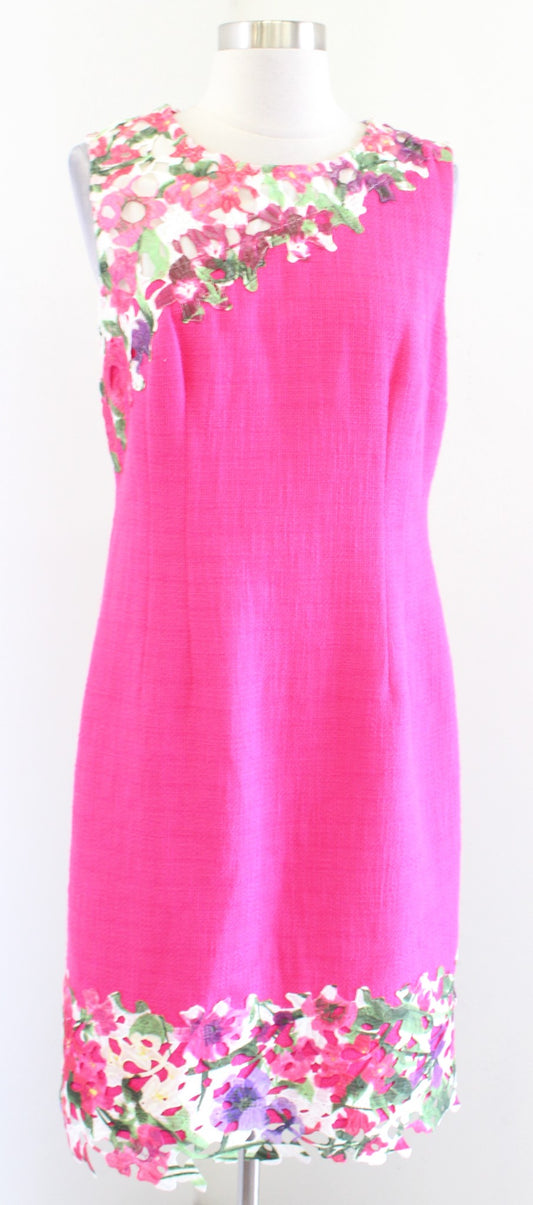 Karl Lagerfeld Pink Tweed Mesh Lace Trim Sheath Dress Size 8 Spring Floral