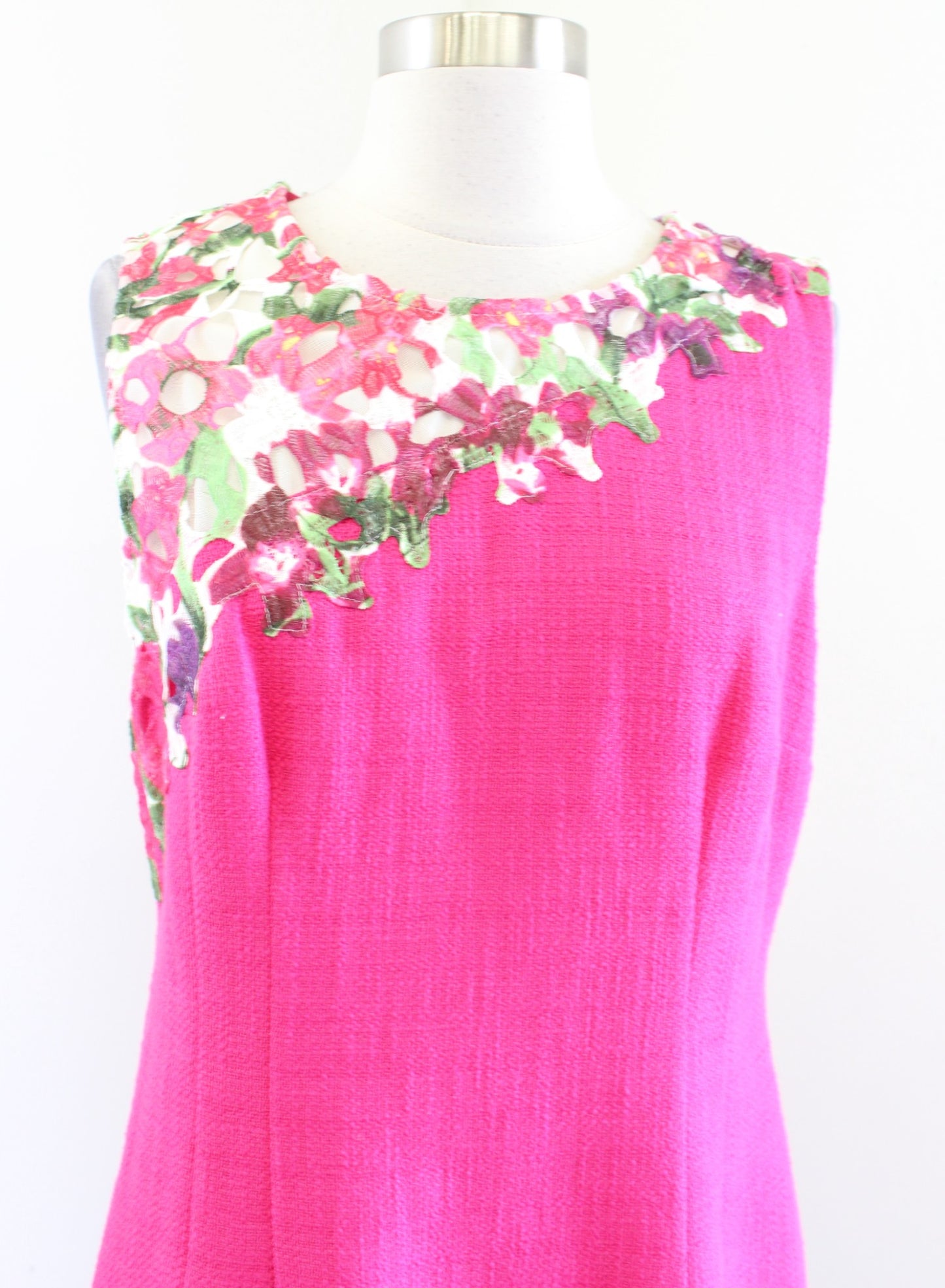 Karl Lagerfeld Pink Tweed Mesh Lace Trim Sheath Dress Size 8 Spring Floral