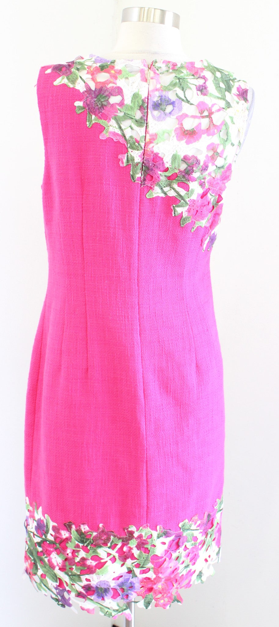 Karl Lagerfeld Pink Tweed Mesh Lace Trim Sheath Dress Size 8 Spring Floral