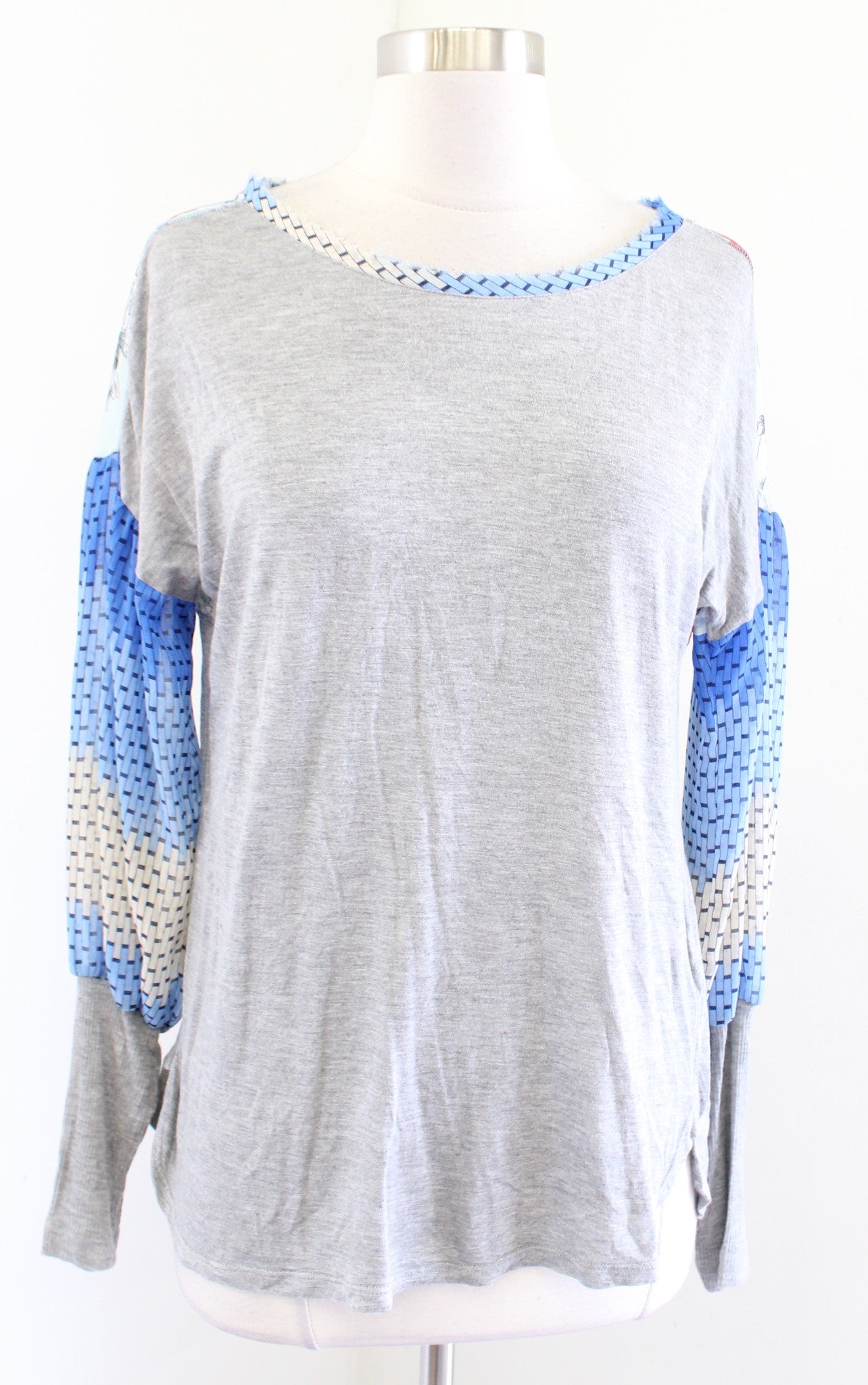 Tiny Anthropologie Raye Heather Gray Contrast Floral Puff Sleeve Tee Top Size S