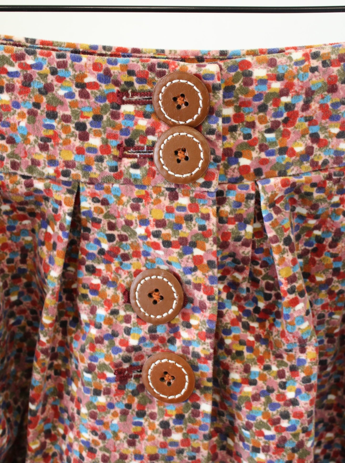 Elevenses Anthropologie Confetti Printed Button Front Velour Skirt Size 0 A Line