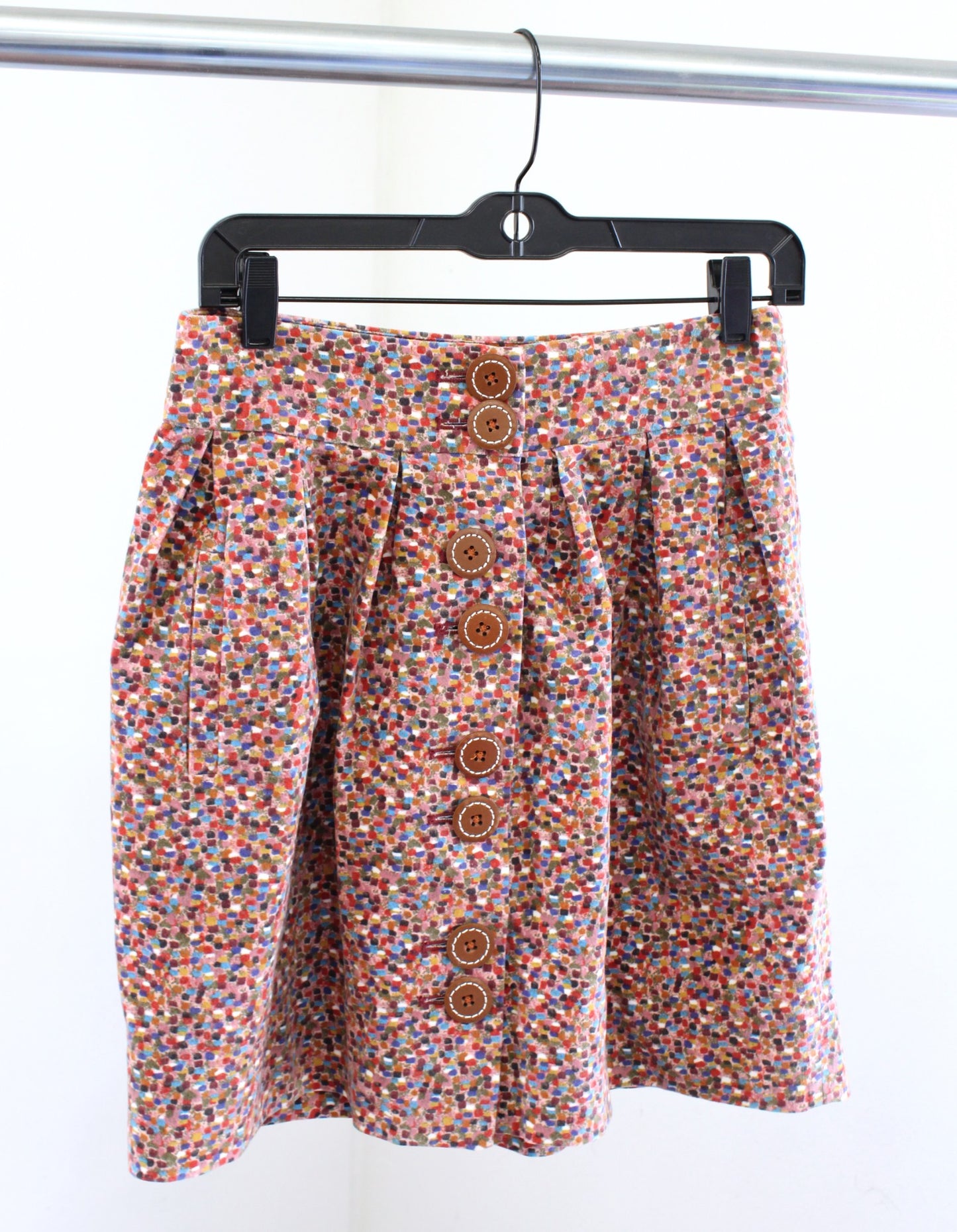 Elevenses Anthropologie Confetti Printed Button Front Velour Skirt Size 0 A Line