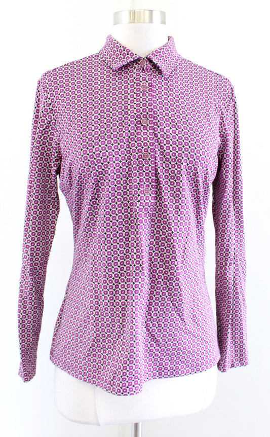 J McLaughlin Purple Geometric Block Print Collared Catalina Cloth Top Blouse S