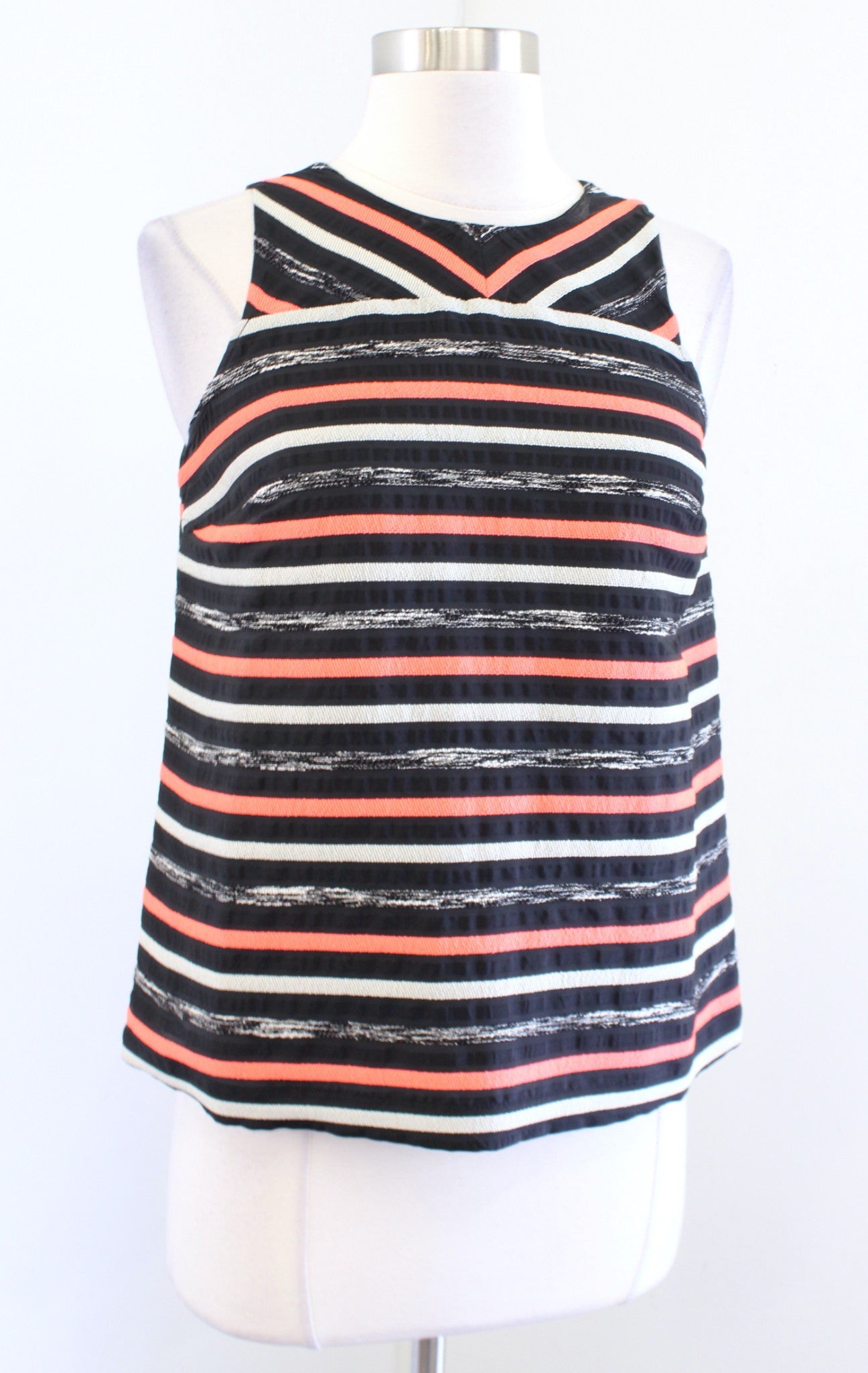 HD in Paris Anthropologie Black Orange Ribbon Striped Cutout Tank Top Blouse 0