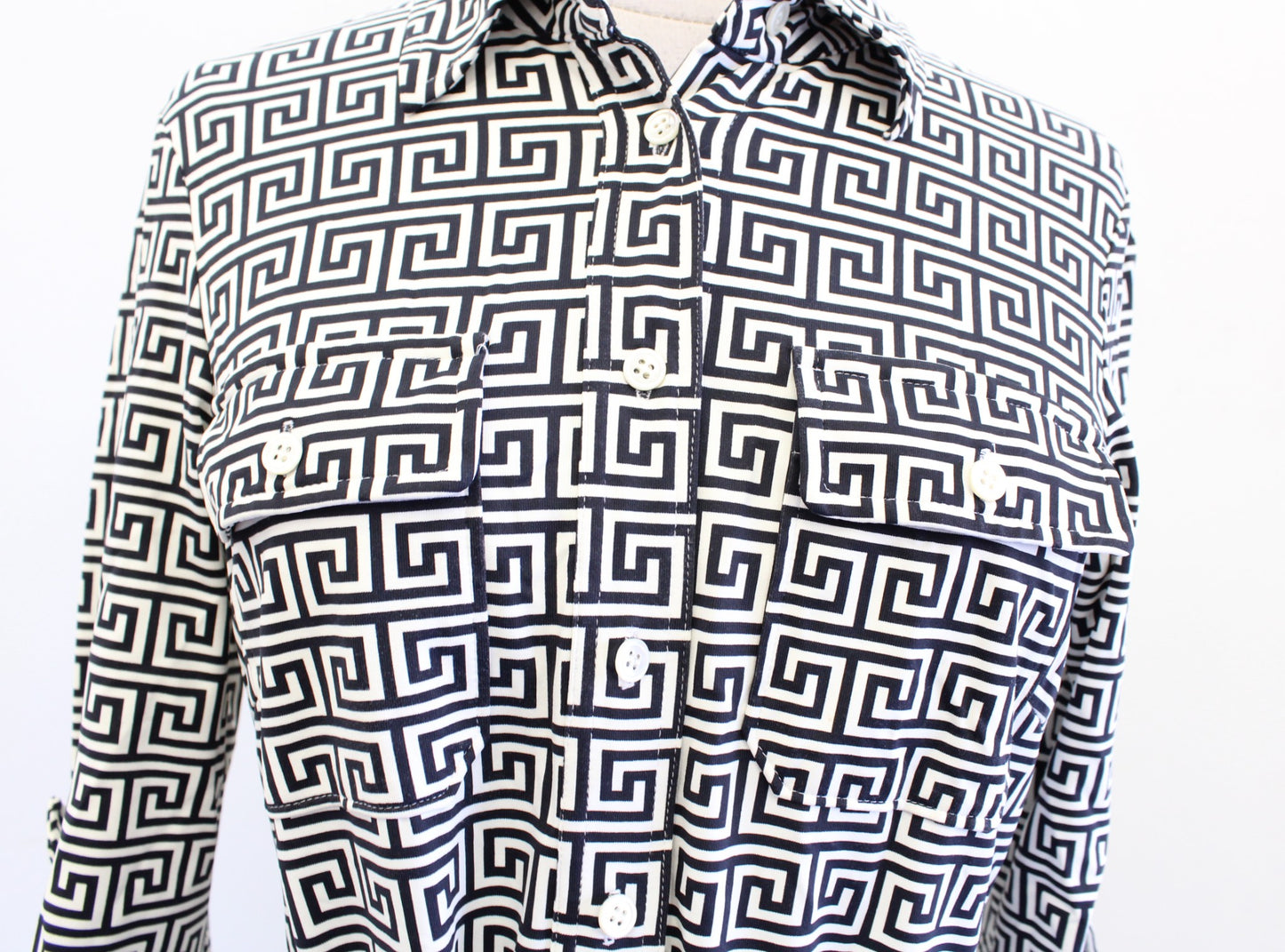 J McLaughlin Black White Geometric Button Front Catalina Cloth Shirt Dress Sz XS