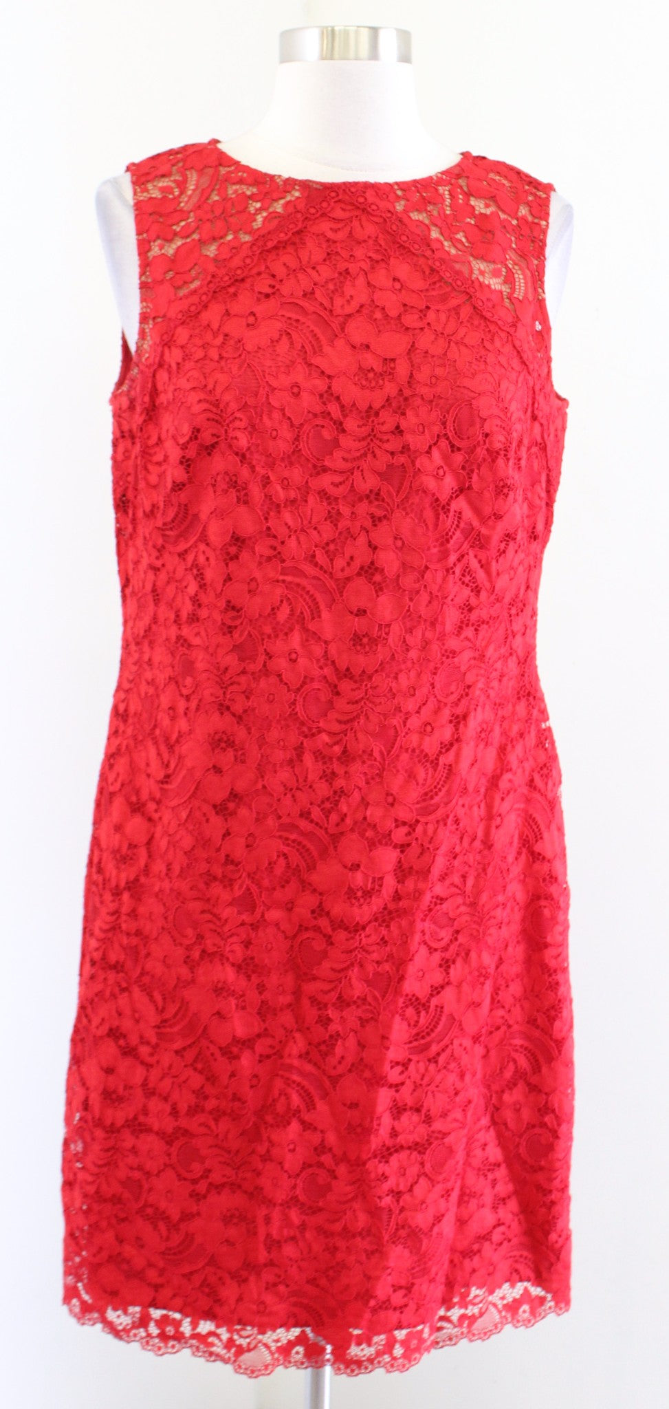 Lauren Ralph Lauren Womens Red Floral Lace Sleeveless Dress Sheath Cocktail 10