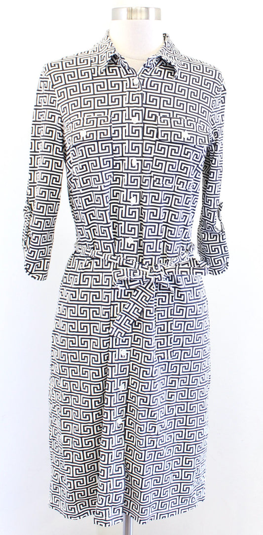 J McLaughlin Black White Geometric Button Front Catalina Cloth Shirt Dress Sz XS
