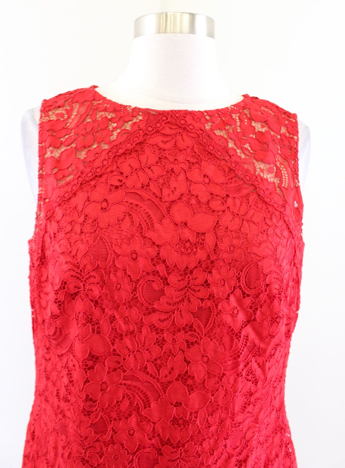 Lauren Ralph Lauren Womens Red Floral Lace Sleeveless Dress Sheath Cocktail 10