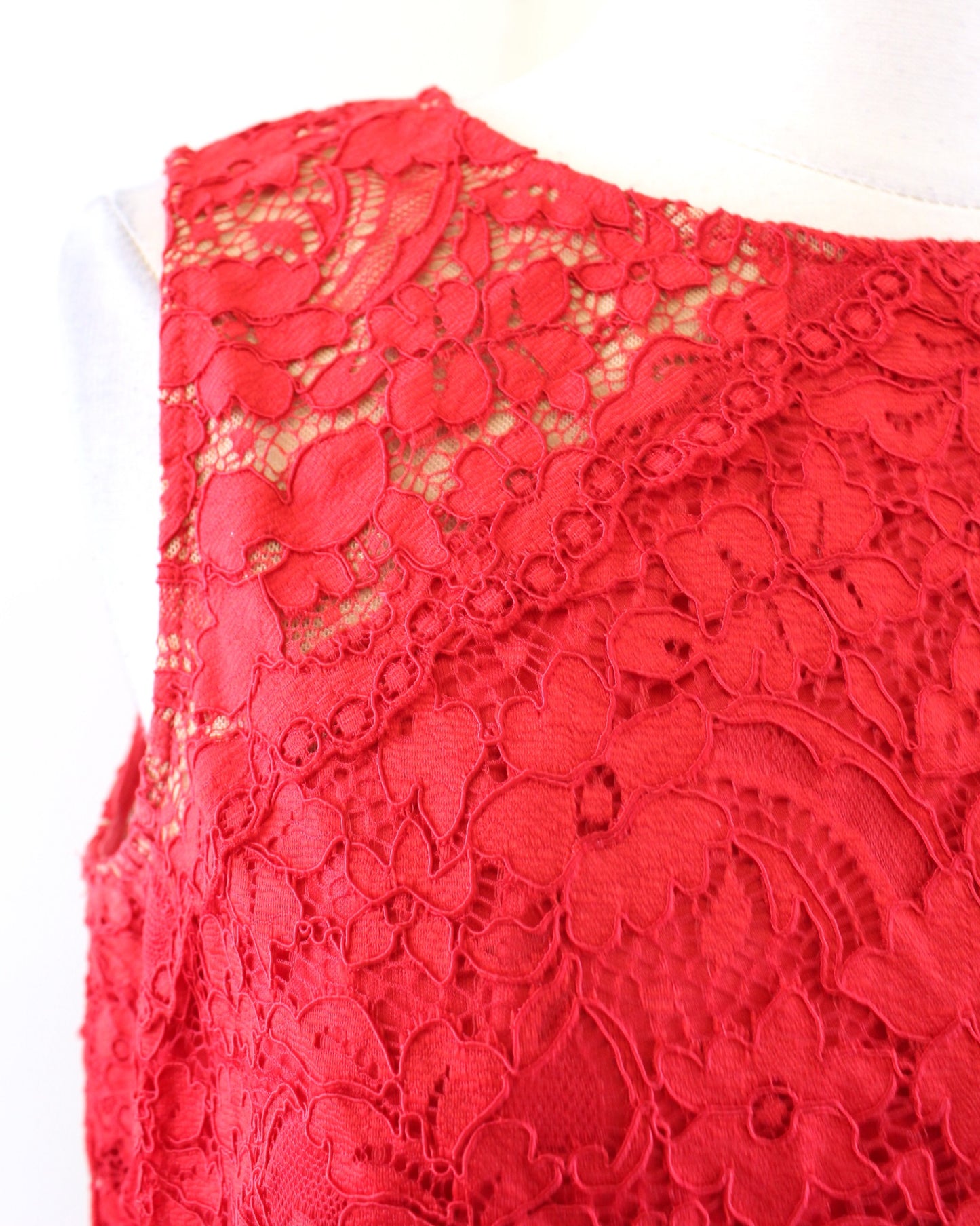 Lauren Ralph Lauren Womens Red Floral Lace Sleeveless Dress Sheath Cocktail 10