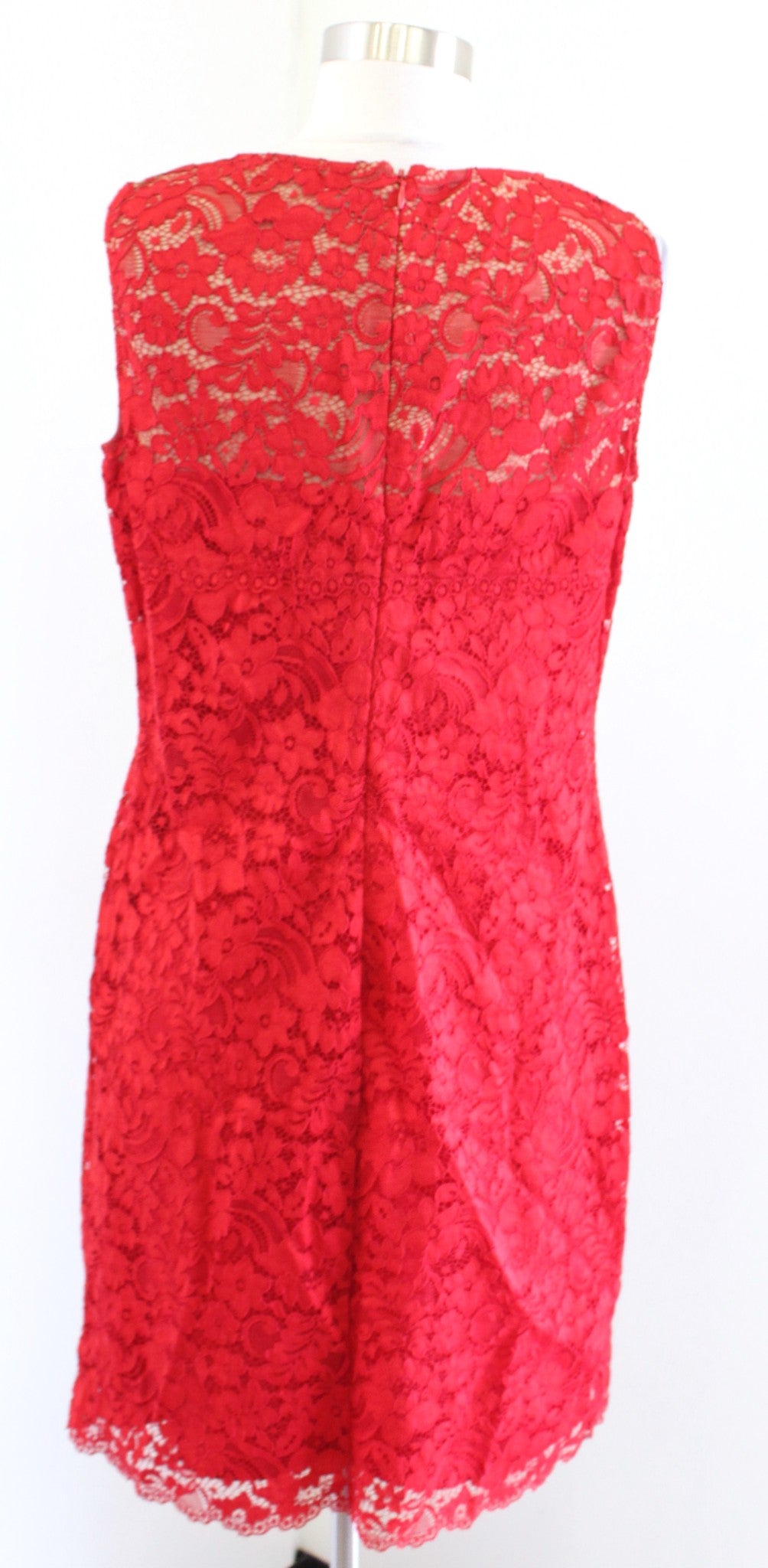 Lauren Ralph Lauren Womens Red Floral Lace Sleeveless Dress Sheath Cocktail 10