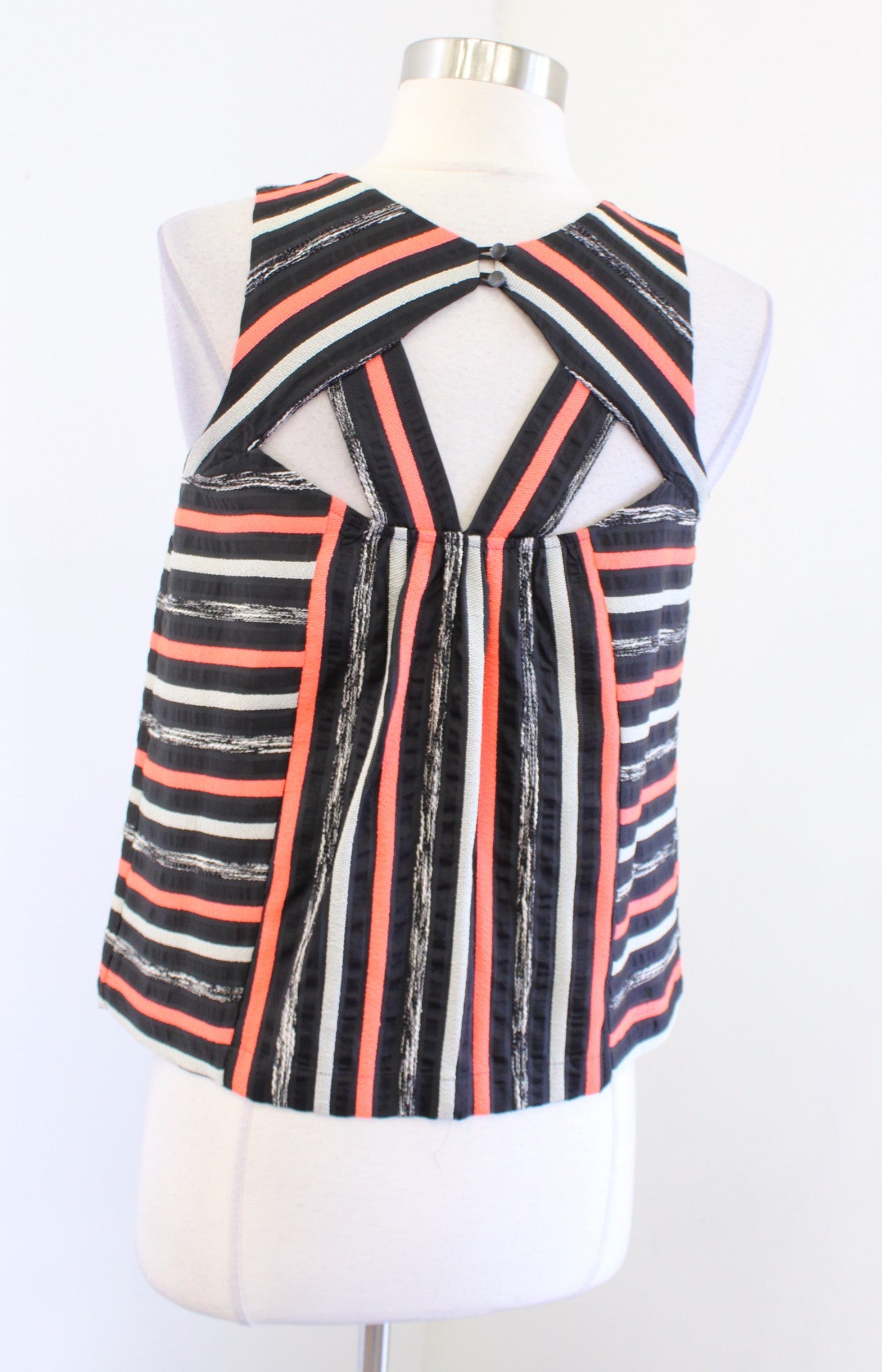 HD in Paris Anthropologie Black Orange Ribbon Striped Cutout Tank Top Blouse 0