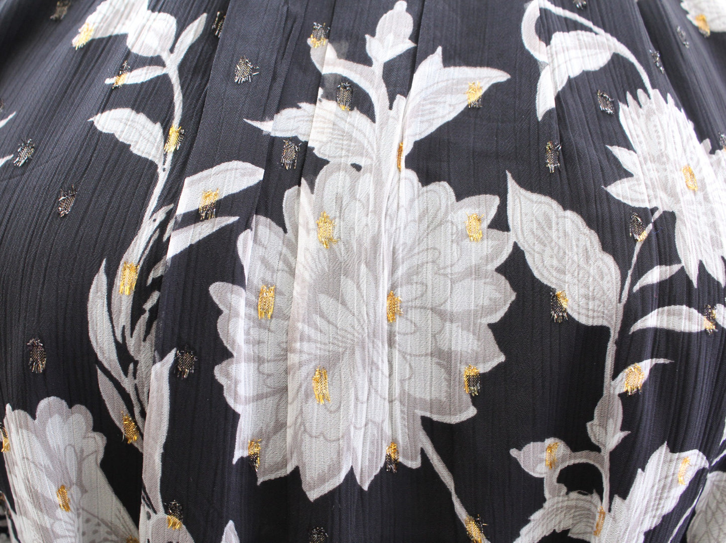 Ann Taylor Black Baroque Floral Smocked Mock Neck Tie Waist Shift Dress Size XS