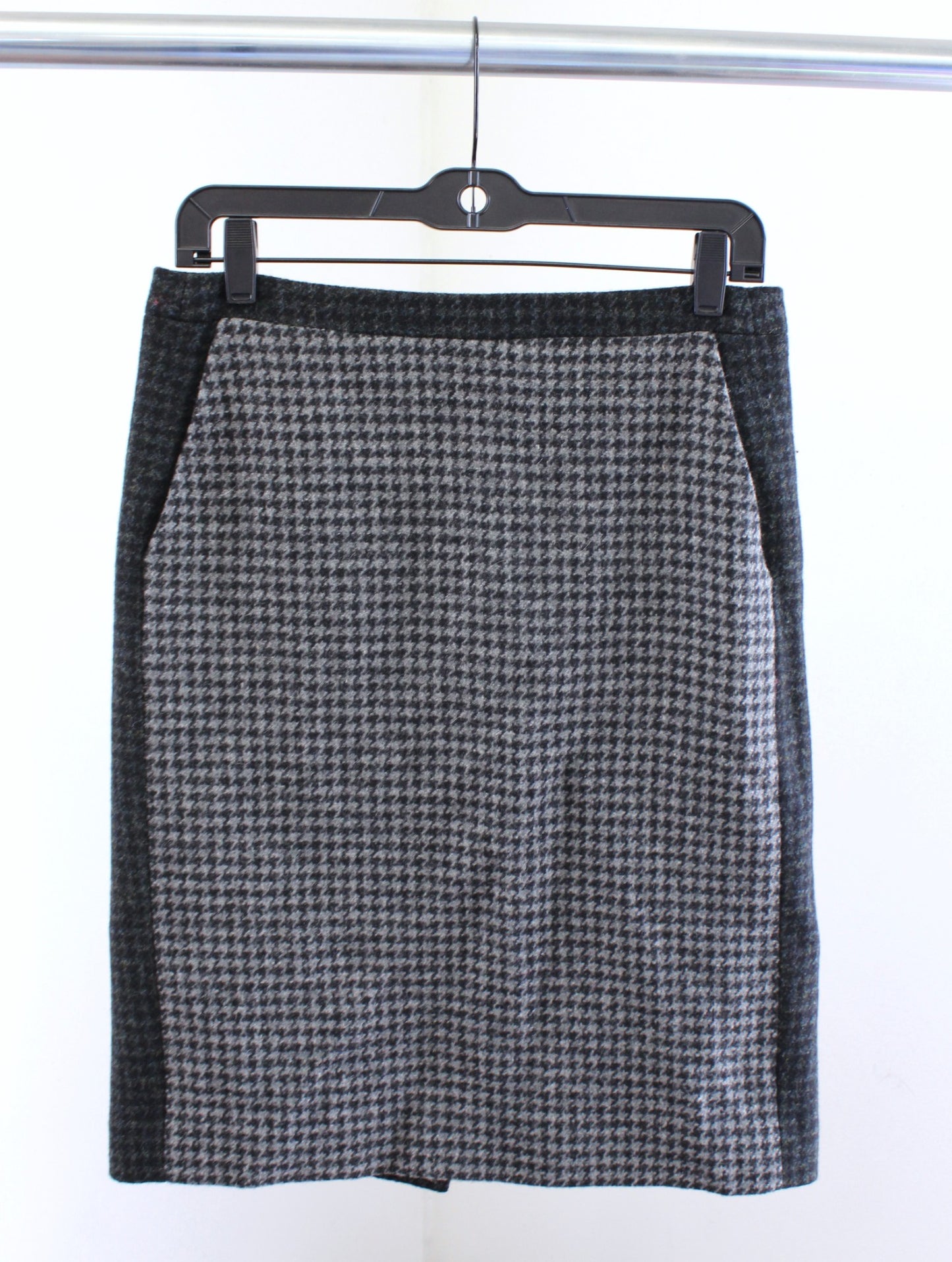 J Crew Gray Black Multi Colorblock Houndstooth Tweed Wool Pencil Skirt Size 4