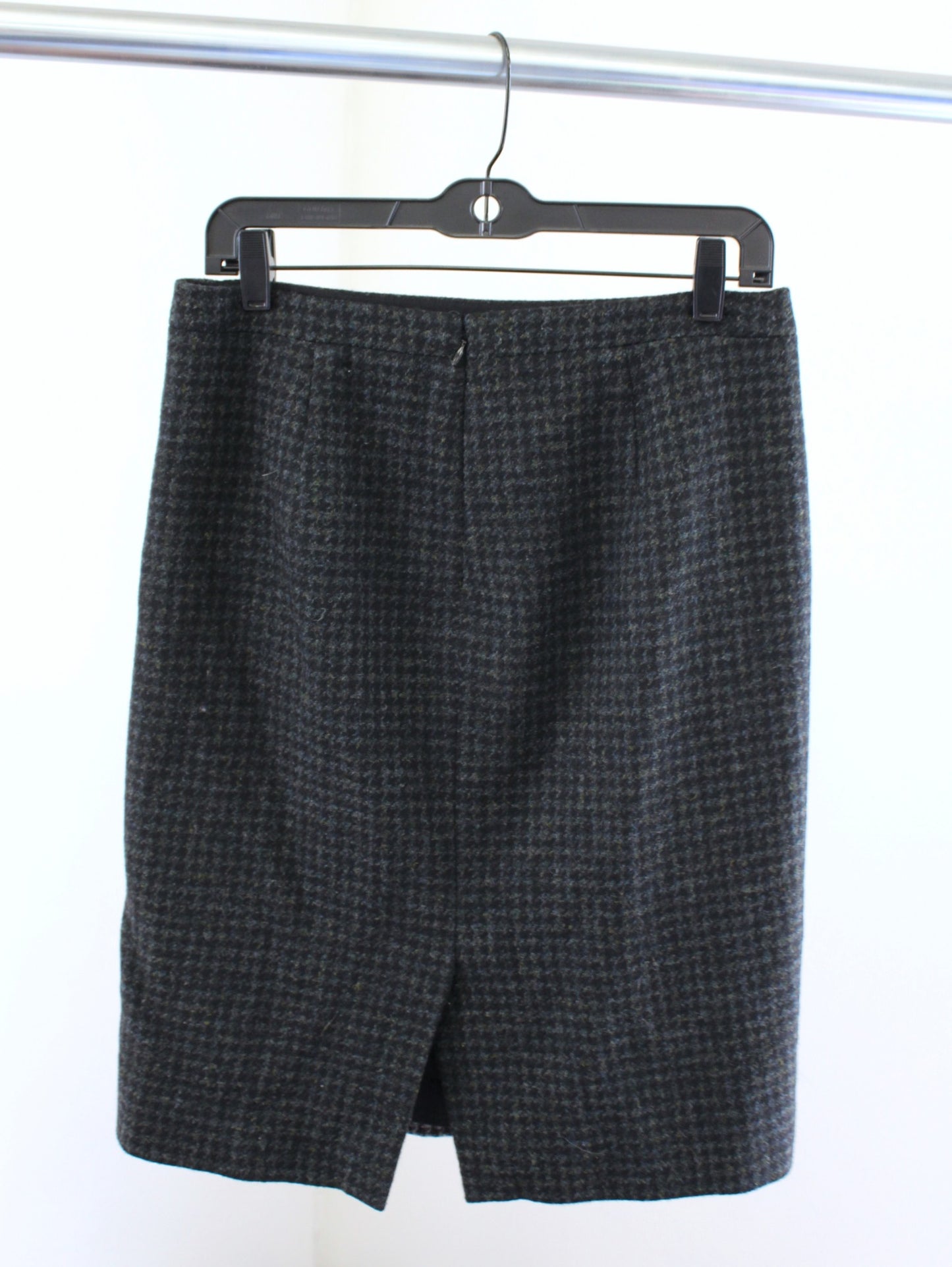 J Crew Gray Black Multi Colorblock Houndstooth Tweed Wool Pencil Skirt Size 4