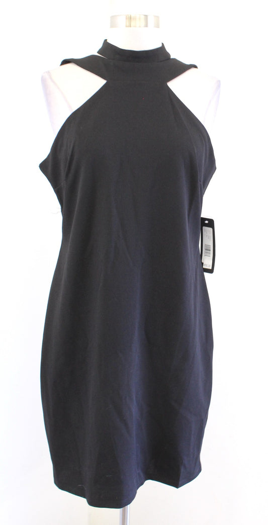 NWT Bebe Solid Black Choker Halter Sheath Dress Cocktail Party Size L LBD