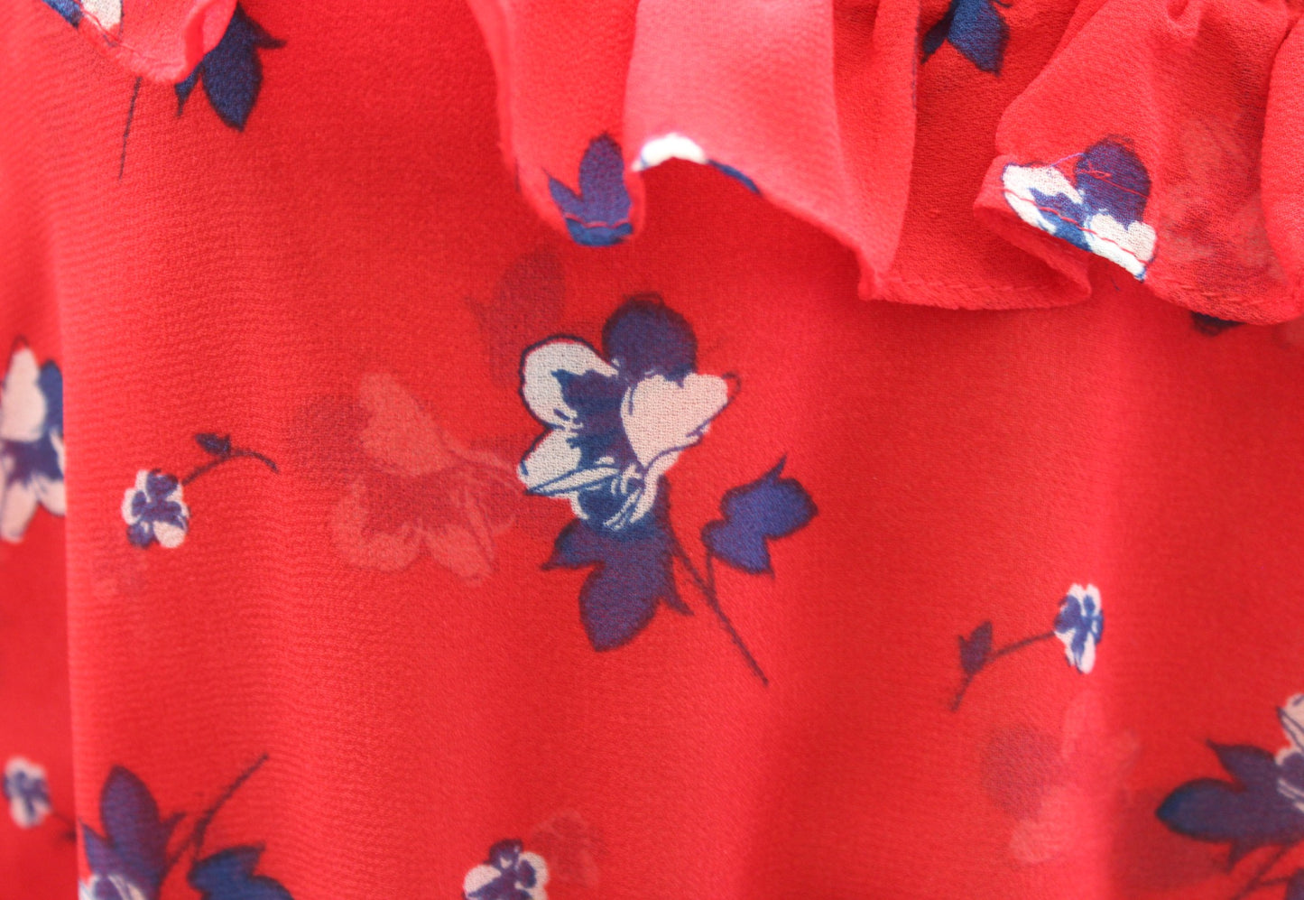 Misa Los Angeles Milaya Red Blue Floral Ruffle Tiered Tie Neck Mini Dress Size M