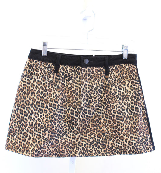 Alice + Olivia Queen of the Night Color Block Leopard Print Denim Mini Skirt 28