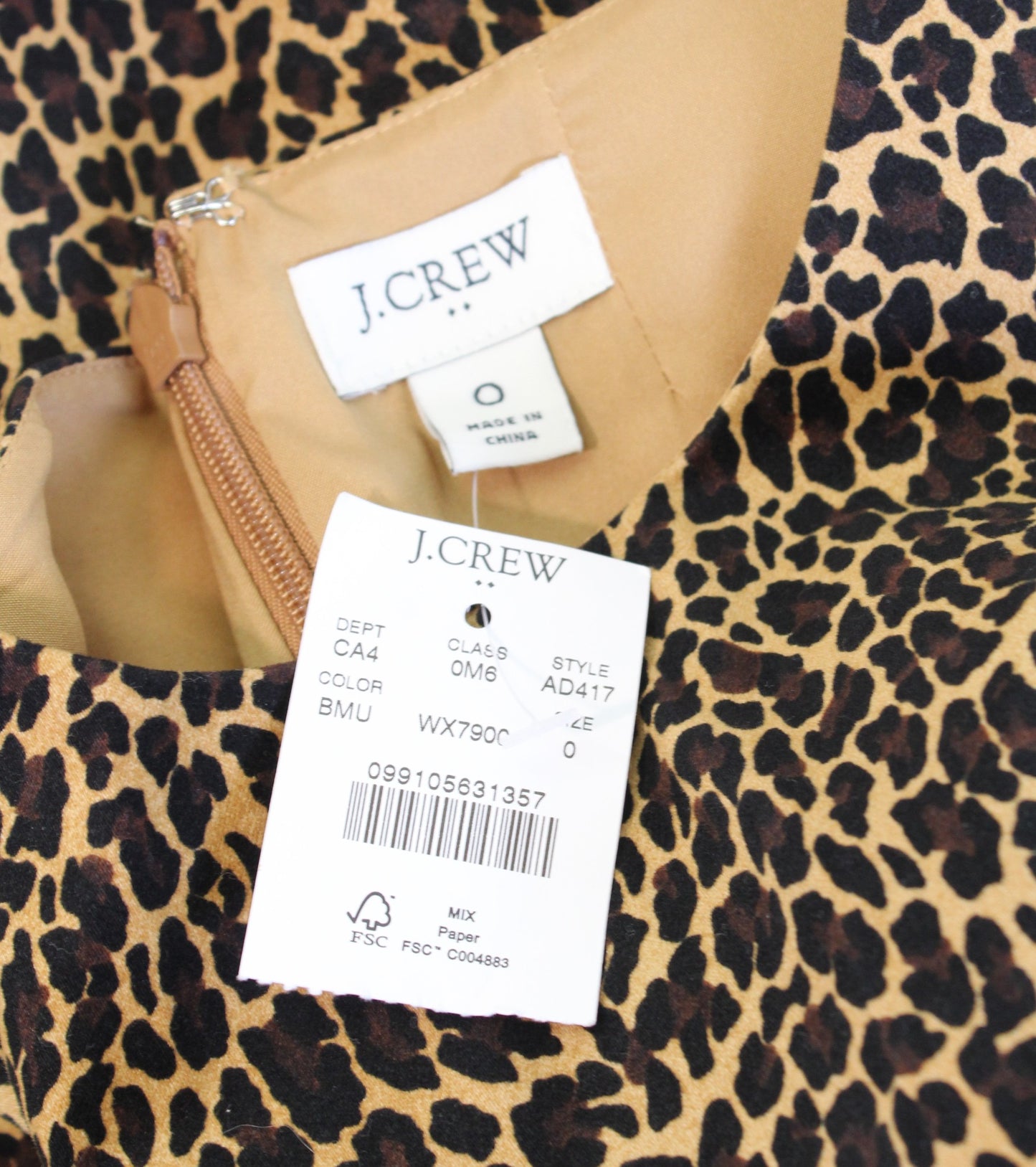 NWT New J Crew Factory Leopard Print Sheath Dress Size 0 Sleeveless Career