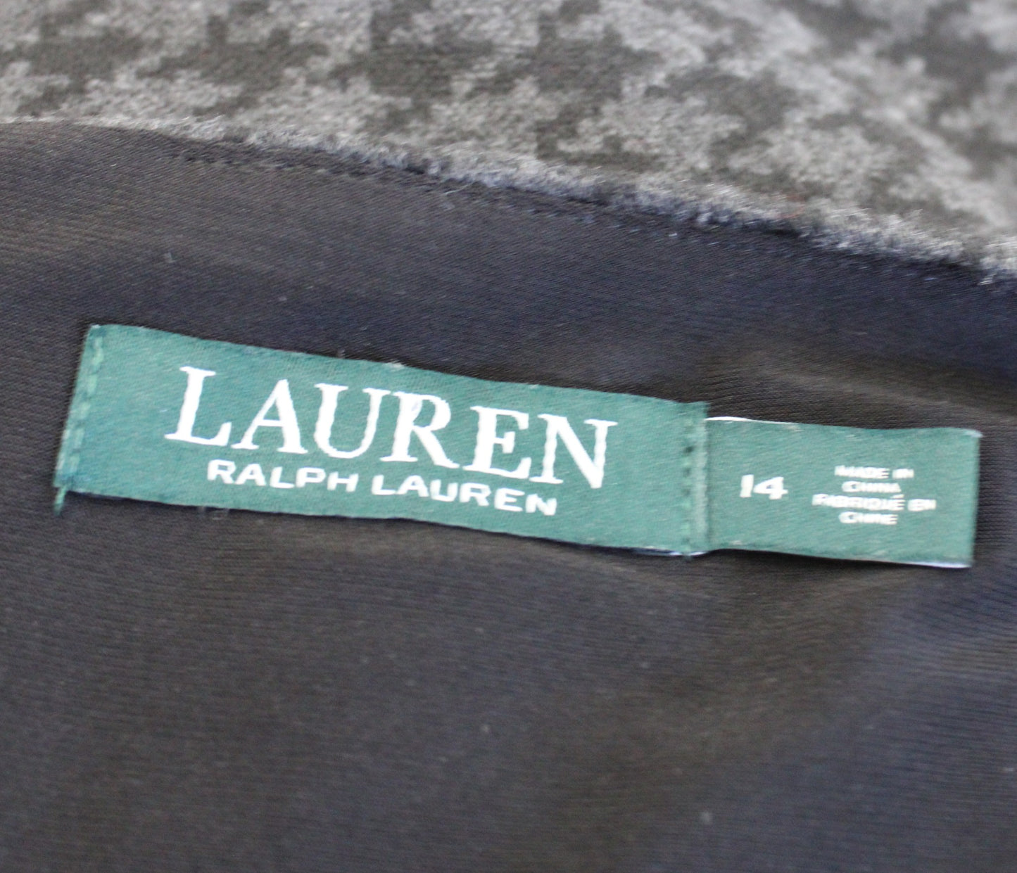 Lauren Ralph Lauren Gray Black Houndstooth Print Knit Ruched Dress Size 14