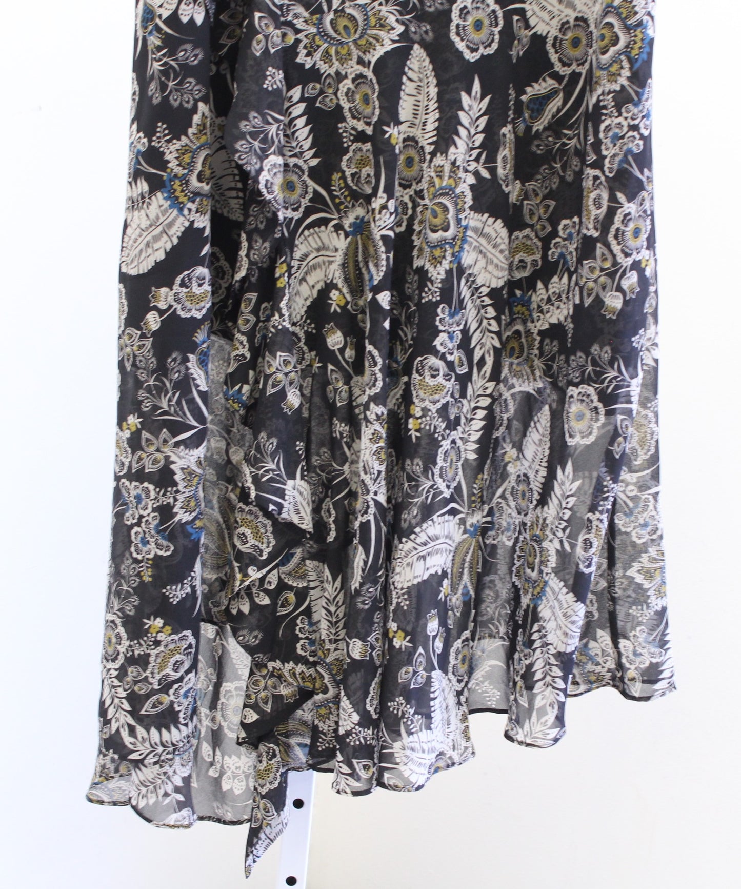 Bailey 44 Josephine Black Floral Print Asymmetric Hem Midi Skirt Size M Boho