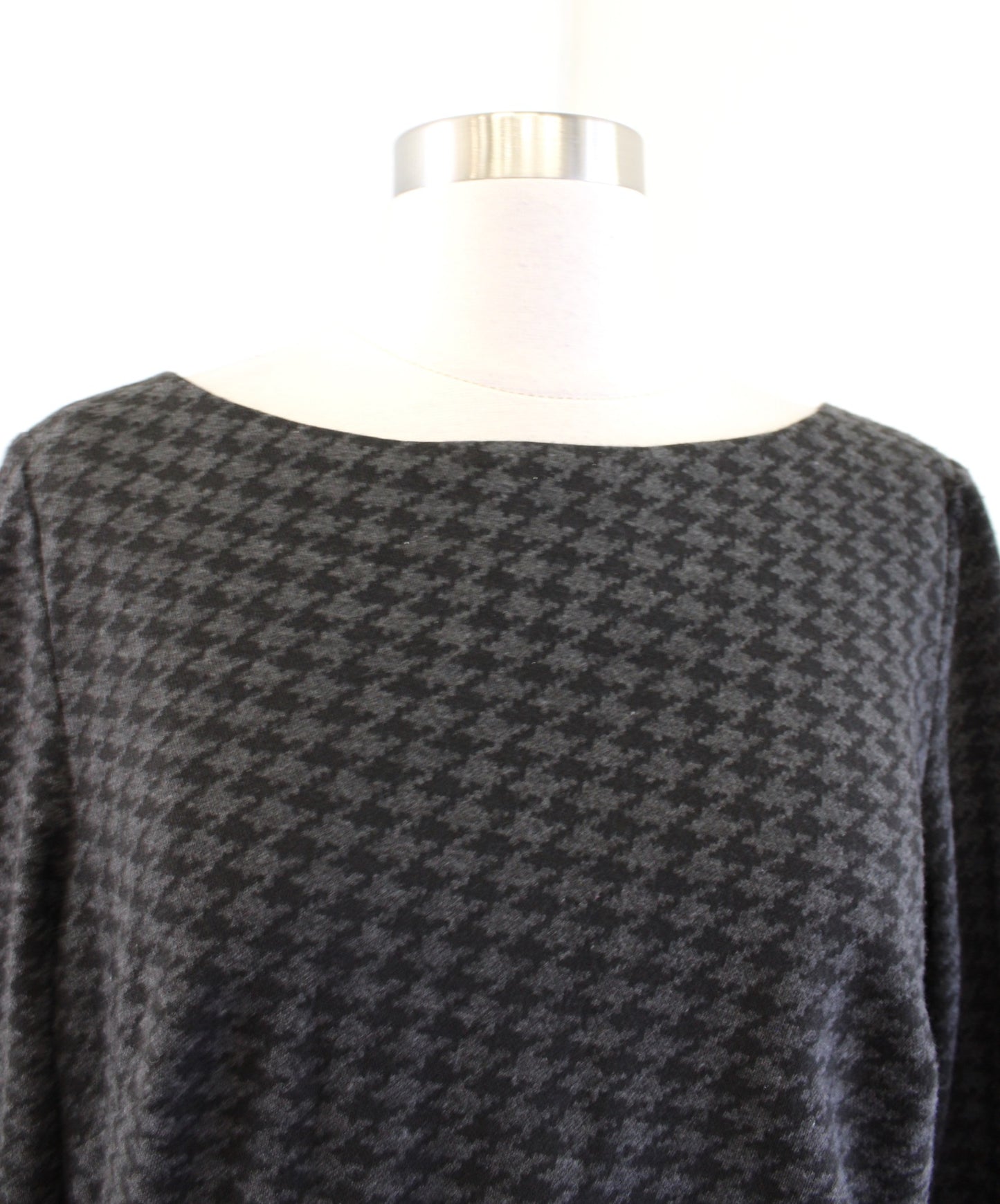 Lauren Ralph Lauren Gray Black Houndstooth Print Knit Ruched Dress Size 14