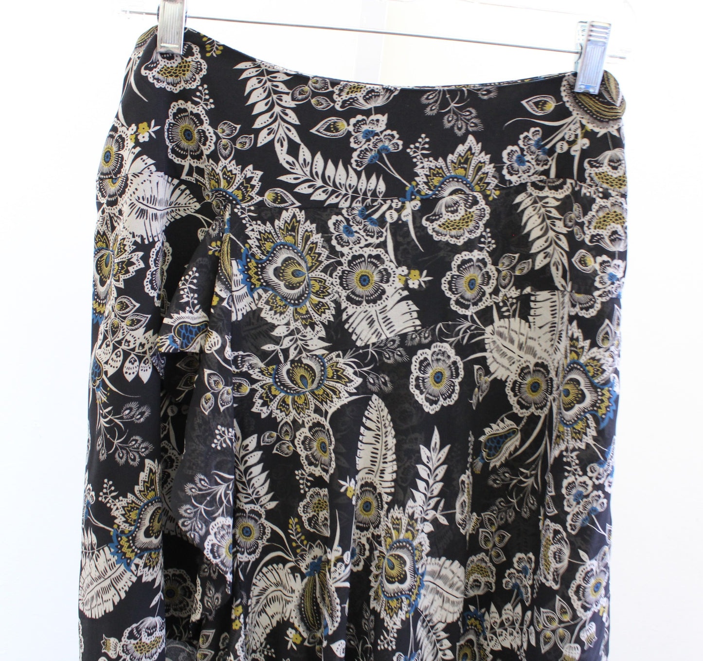 Bailey 44 Josephine Black Floral Print Asymmetric Hem Midi Skirt Size M Boho