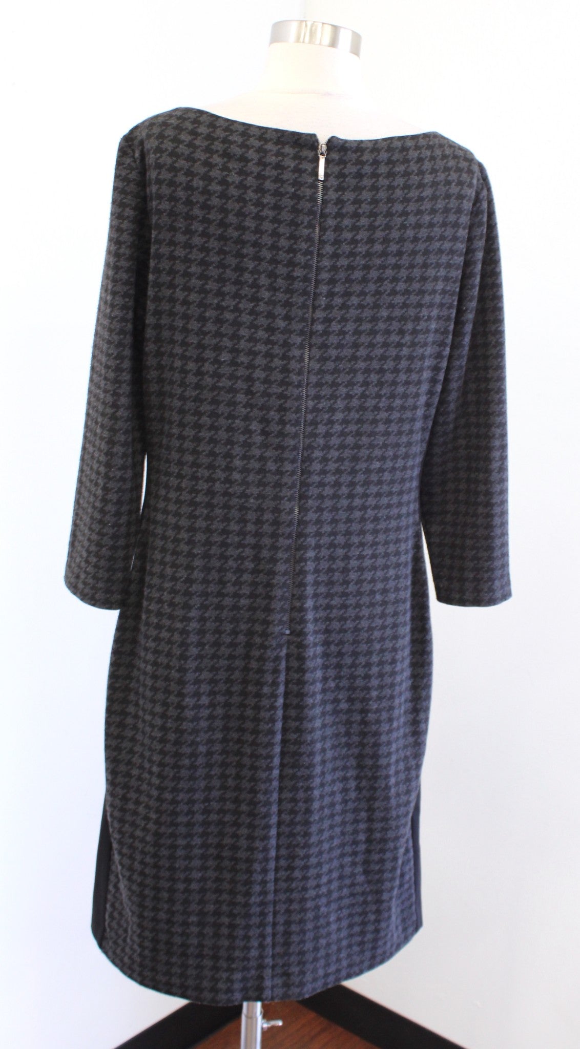 Lauren Ralph Lauren Gray Black Houndstooth Print Knit Ruched Dress Size 14