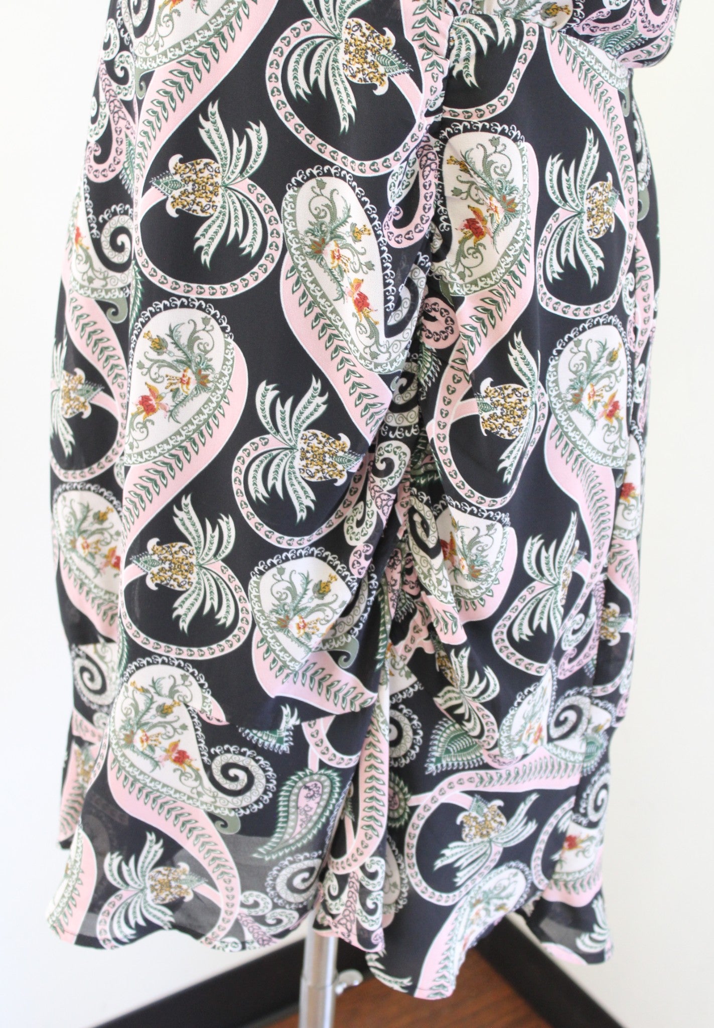 Sam Edelman Black Floral Paisley Print Puff Sleeve Ruched Dress Size 12 Sheath