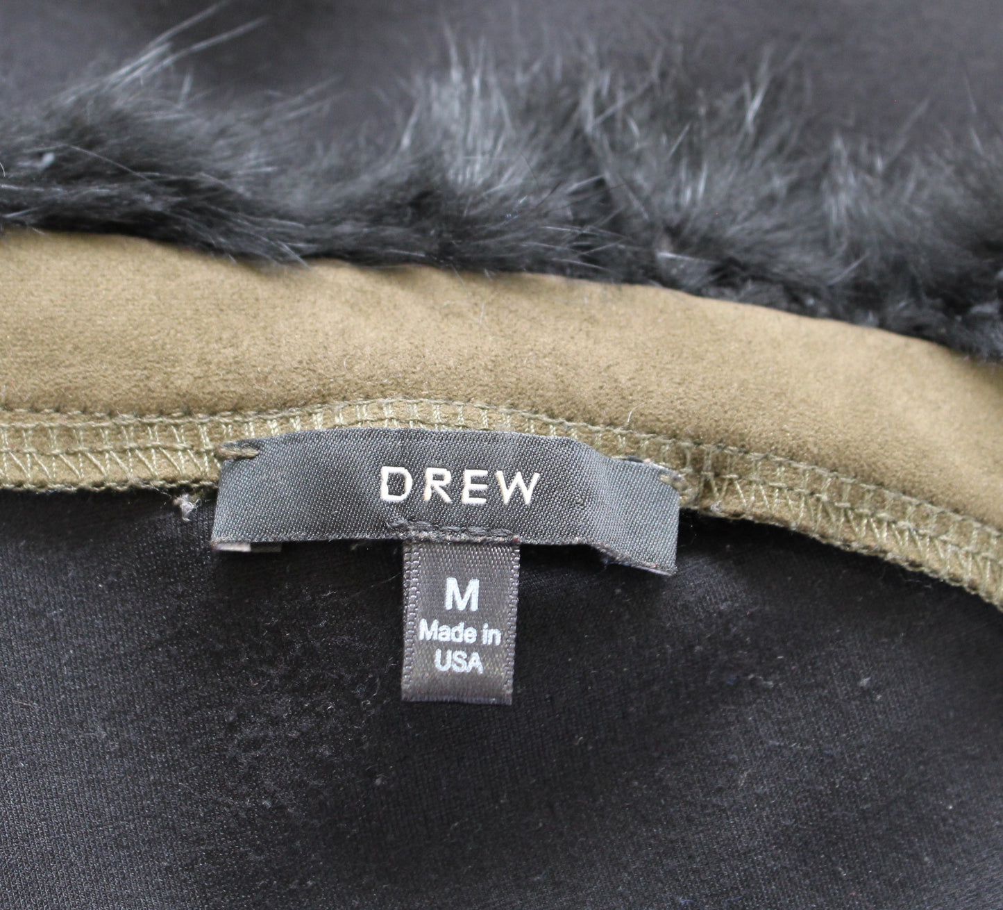 Drew Anthropologie Green Black Faux Suede Rabbit Fur Trim Moto Jacket Size M