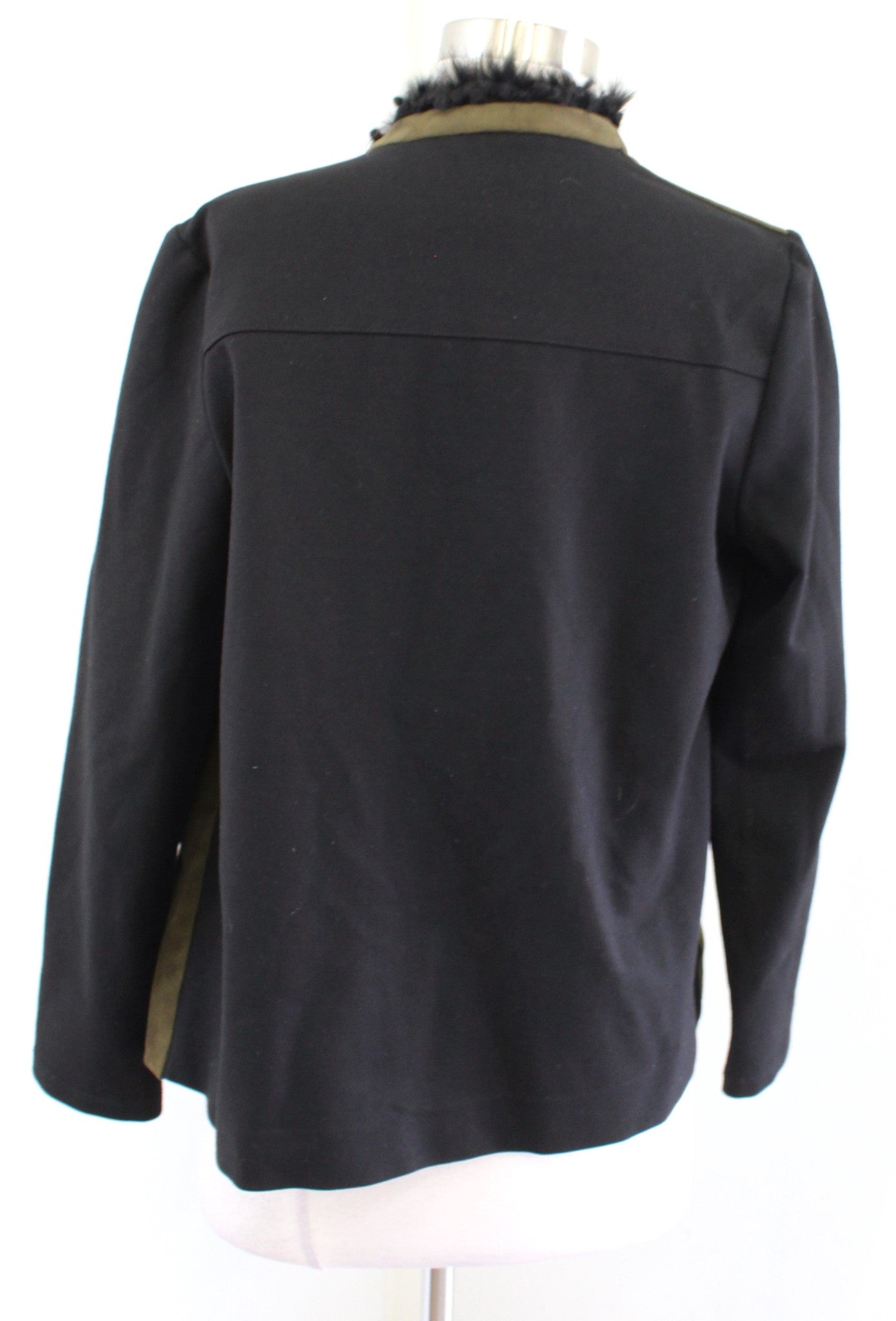 Drew Anthropologie Green Black Faux Suede Rabbit Fur Trim Moto Jacket Size M