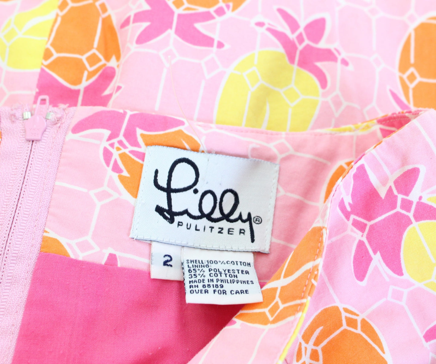 Vtg Lilly Pulitzer Pink Pineapple Geometric Print Scalloped Hem Skirt Size 2