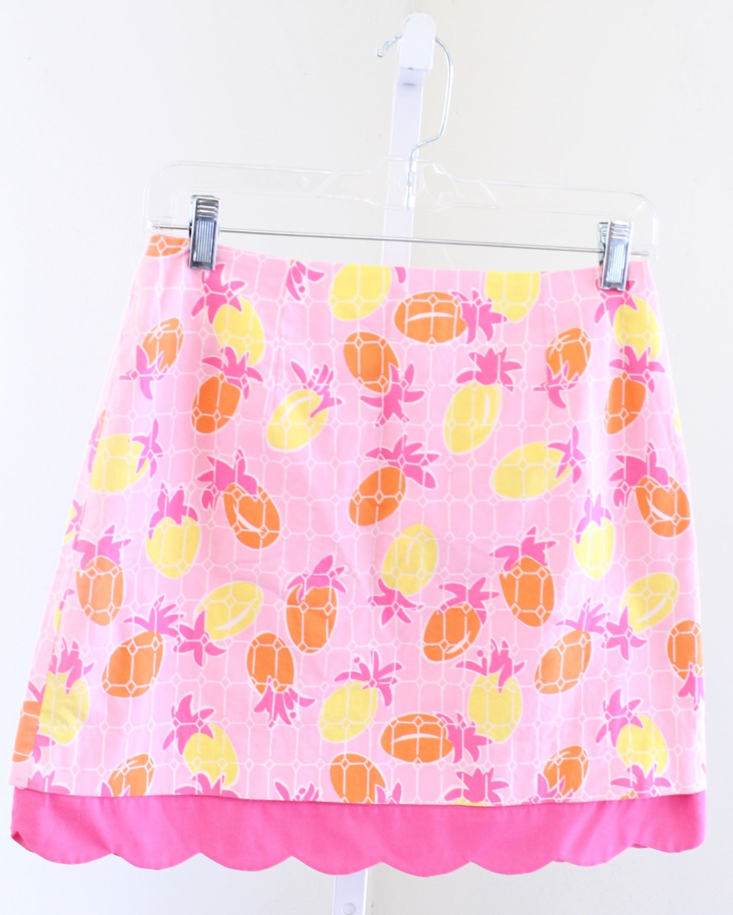 Vtg Lilly Pulitzer Pink Pineapple Geometric Print Scalloped Hem Skirt Size 2