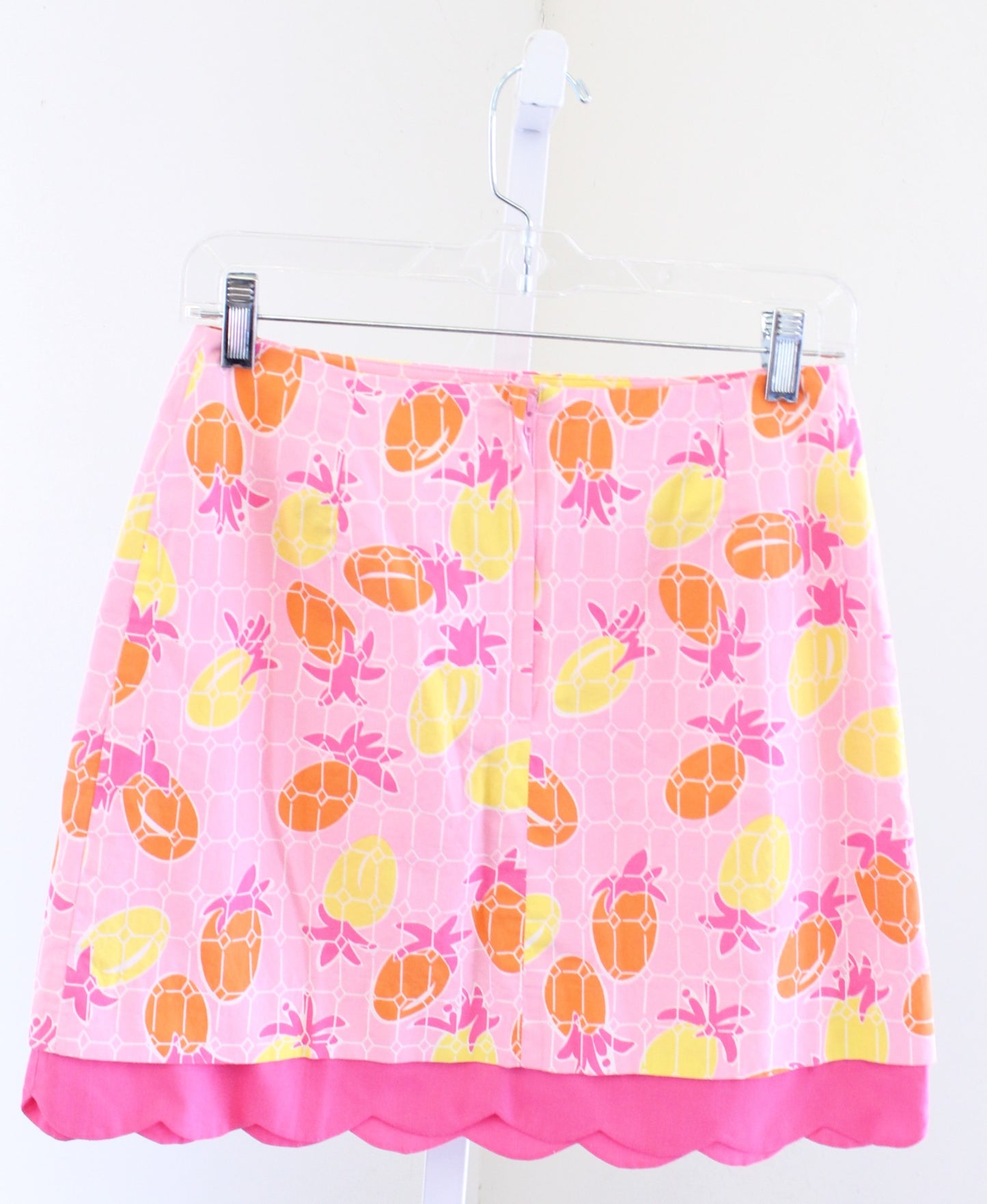 Vtg Lilly Pulitzer Pink Pineapple Geometric Print Scalloped Hem Skirt Size 2