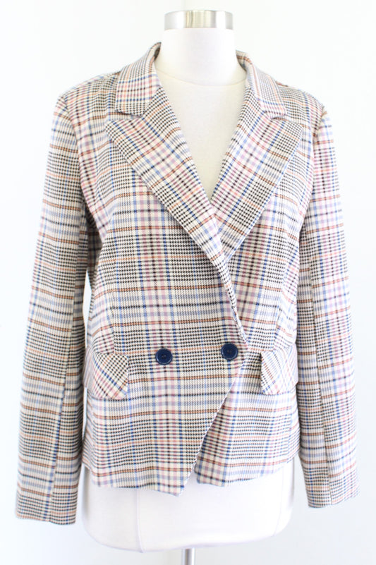 Modcloth Multi Color Houndsooth Plaid Double Breasted Blazer Jacket Size S