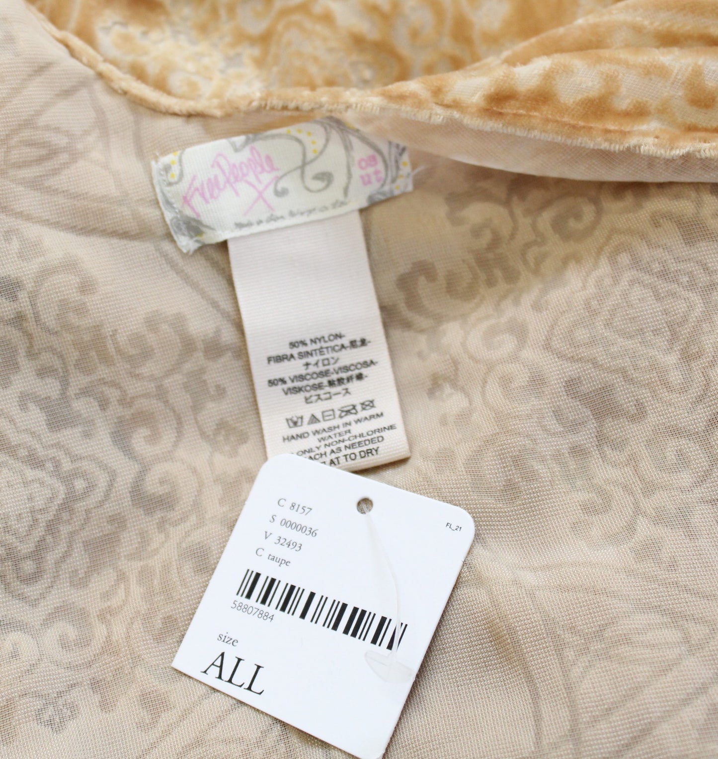 NWT Free People Kaleidoscope Velvet Burnout Fringe Kimono Duster One Size Taupe