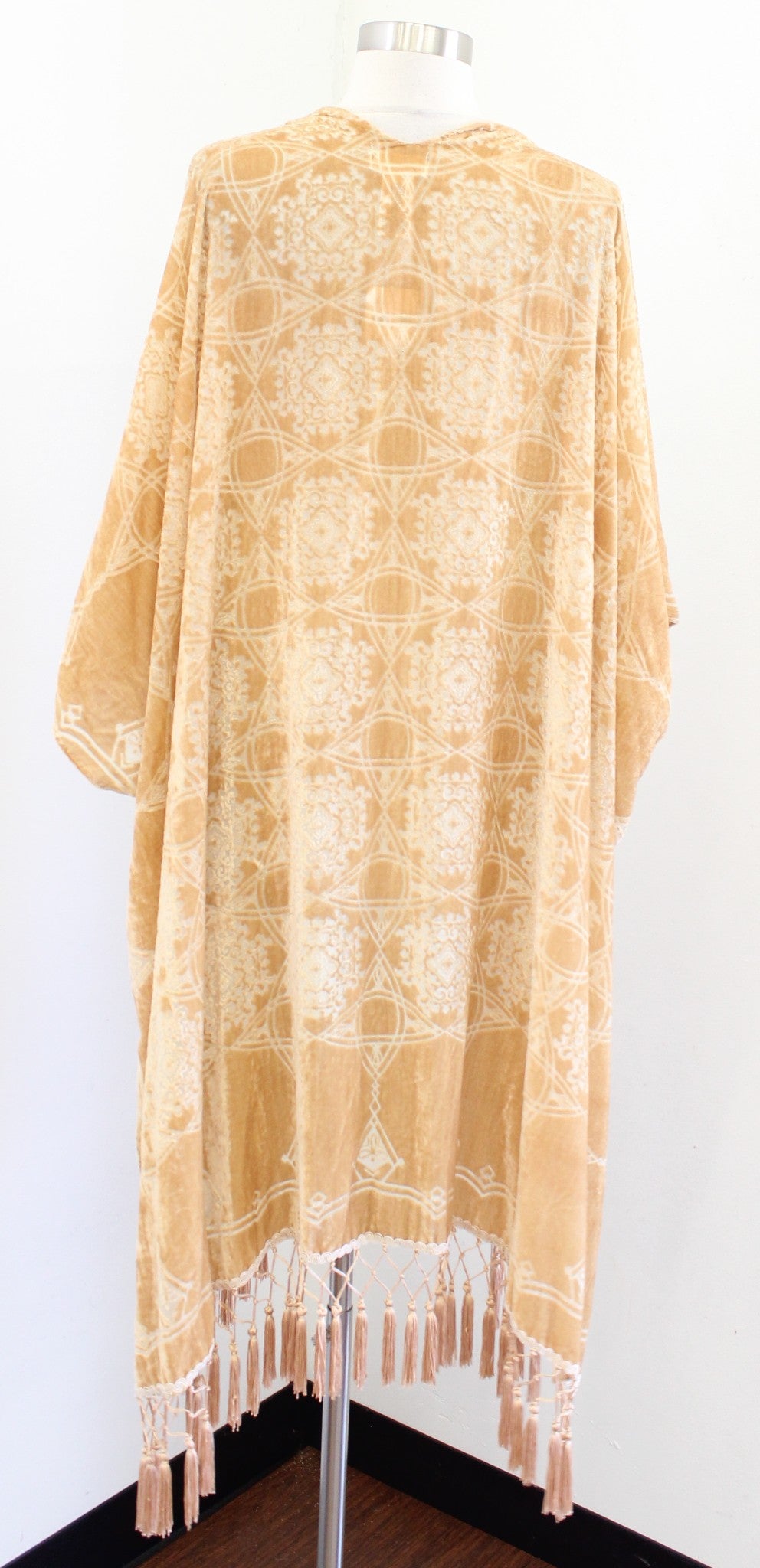 NWT Free People Kaleidoscope Velvet Burnout Fringe Kimono Duster One Size Taupe