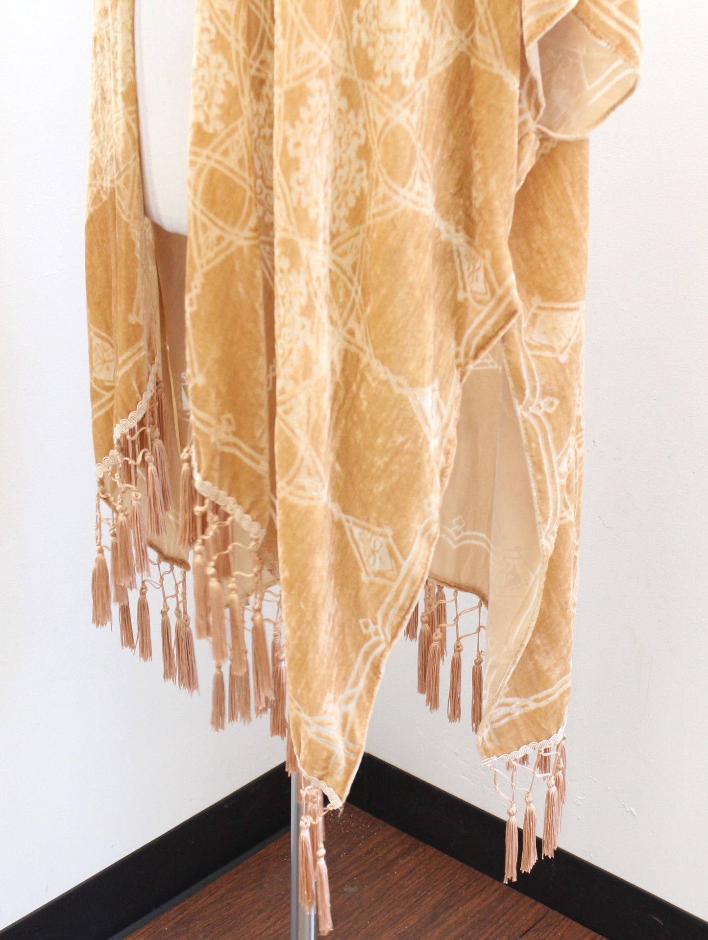 NWT Free People Kaleidoscope Velvet Burnout Fringe Kimono Duster One Size Taupe