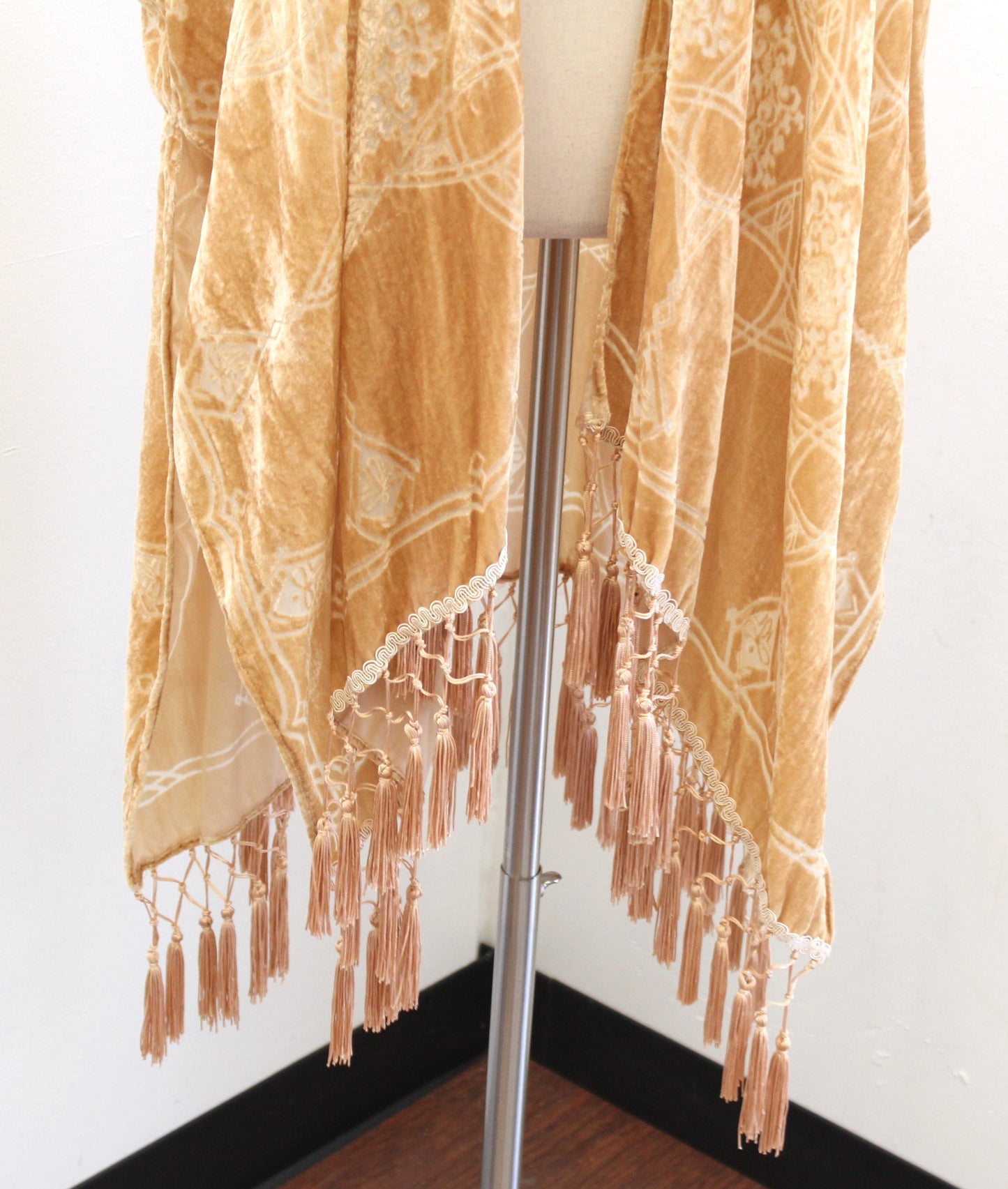 NWT Free People Kaleidoscope Velvet Burnout Fringe Kimono Duster One Size Taupe