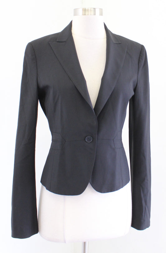 Theory Womens Solid Black Wool Blend Single Button Barker Blazer Jacket Size 4