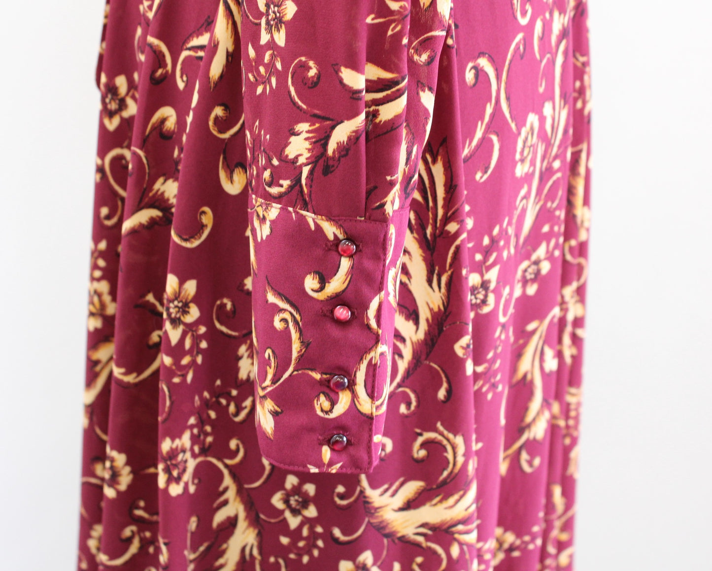 Nanette Lepore Burgundy Yellow-Gold Floral Paisley Button Front Shirt Dress Sz 4