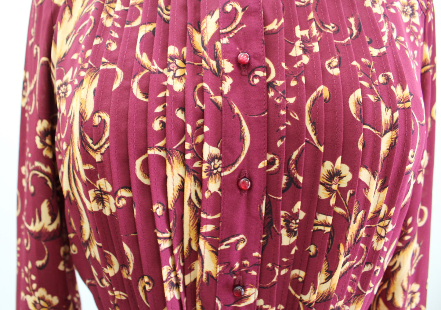 Nanette Lepore Burgundy Yellow-Gold Floral Paisley Button Front Shirt Dress Sz 4